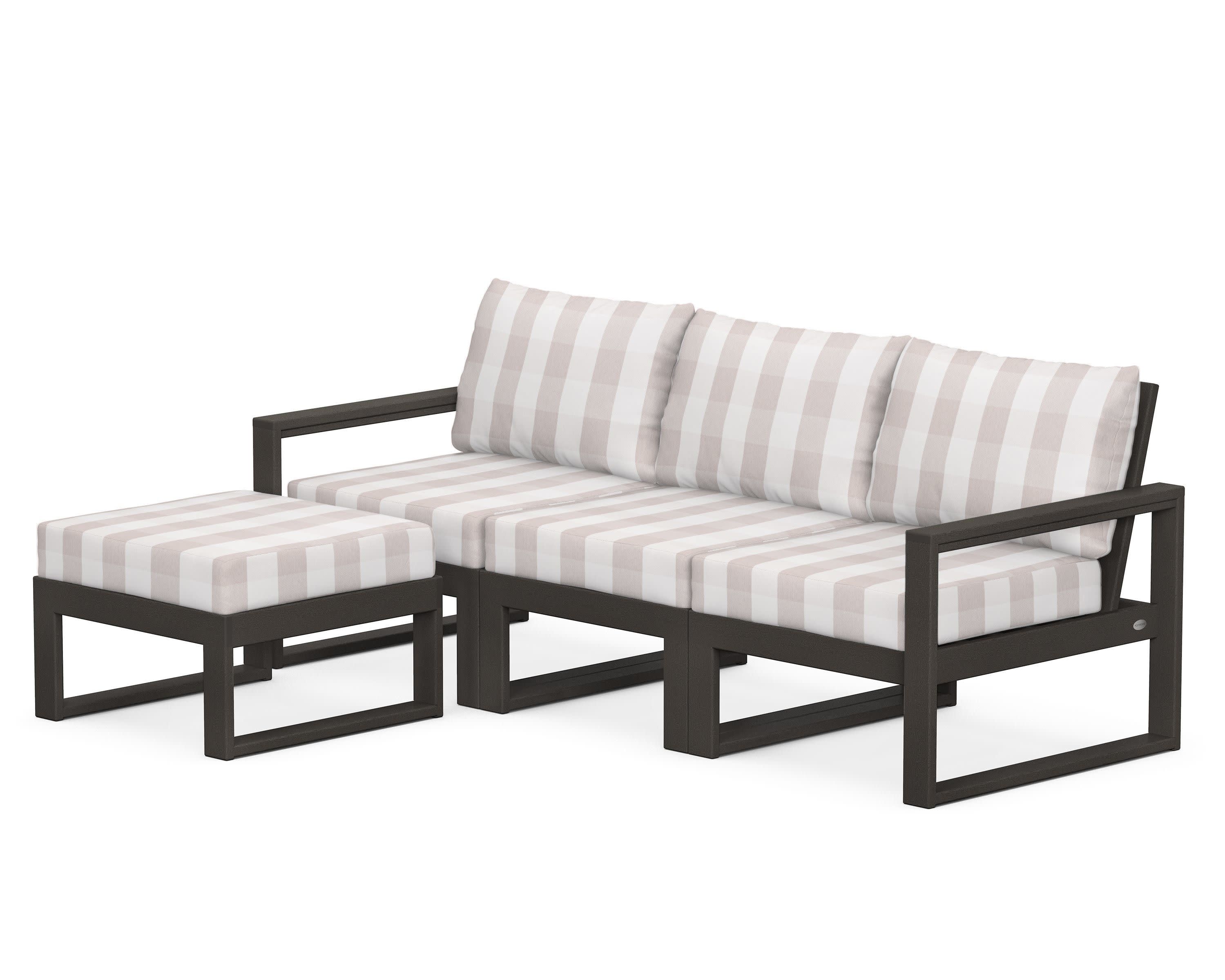 EDGE 4-Piece Modular Deep Seating Set with Ottoman in Vintage Coffee / Buffalo Plaid Dune Burlap