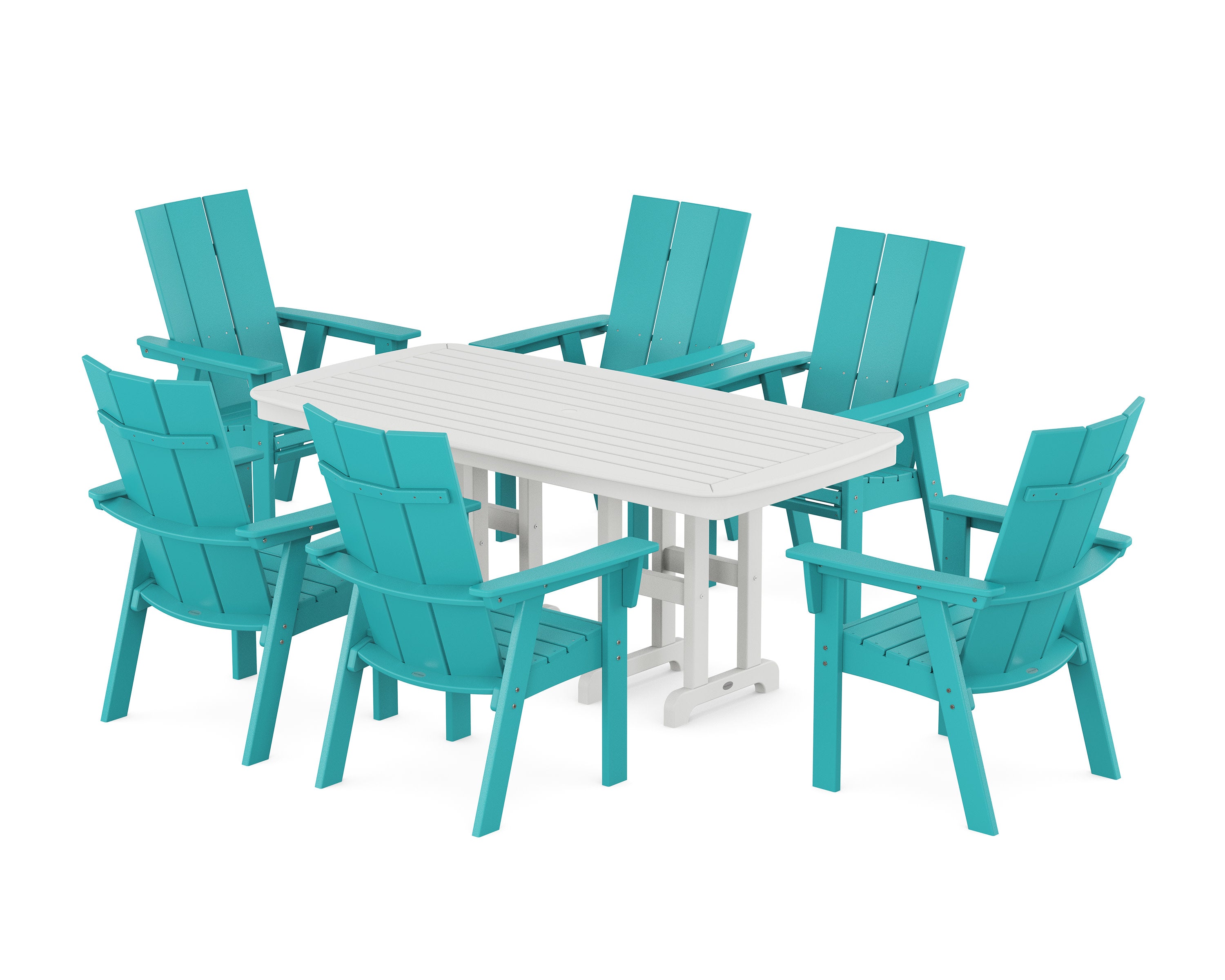 Modern Curveback Adirondack 7-Piece Dining Set in Aruba / White