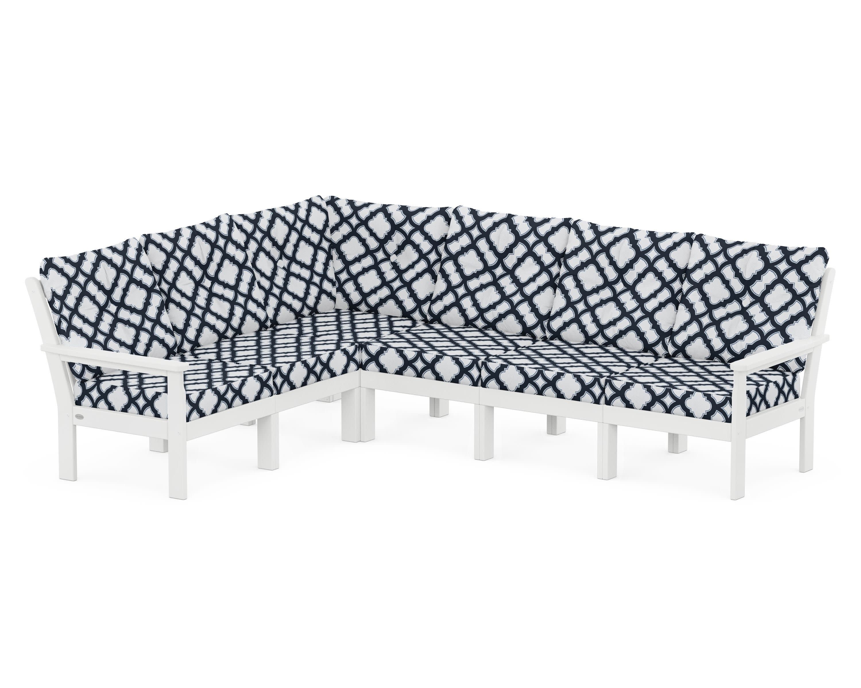 Vineyard 6-Piece Sectional in White / Trellis Marine Indigo