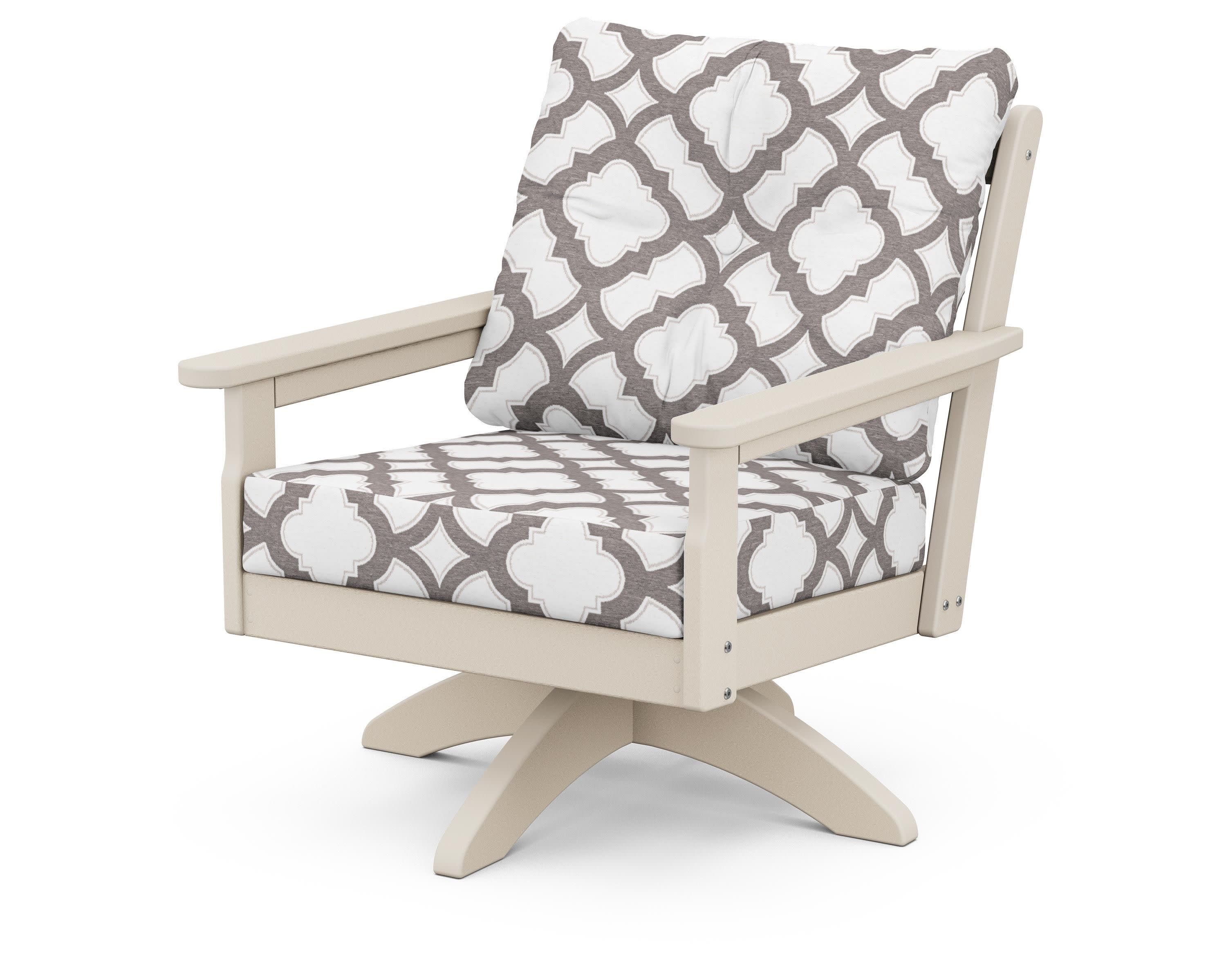 Vineyard Deep Seating Swivel Chair in Sand / Trellis Grey Mist