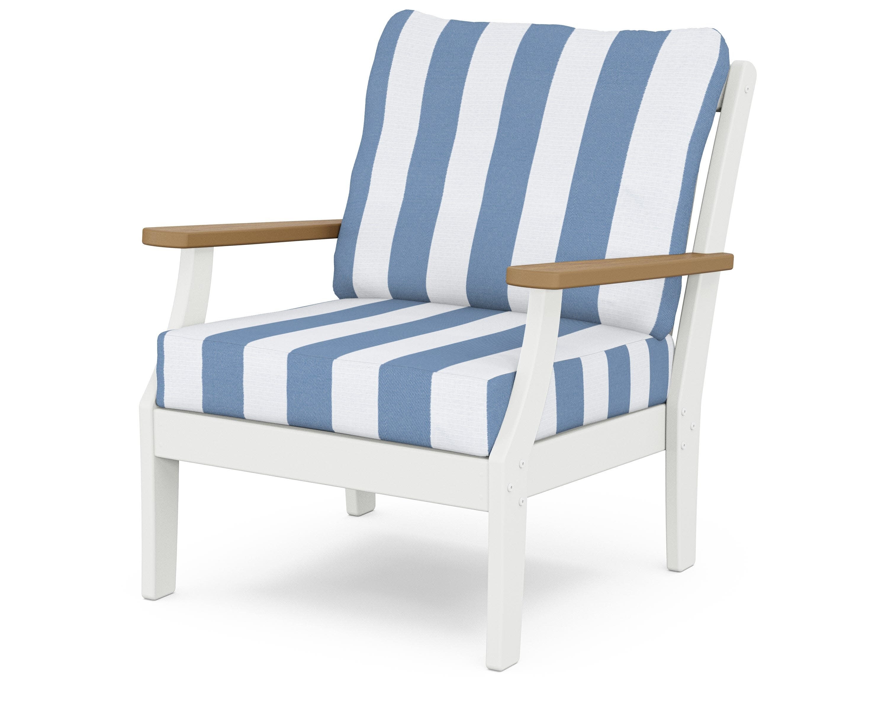 Braxton Deep Seating Chair in White / Natural / Cabana Stripe Sky Blue