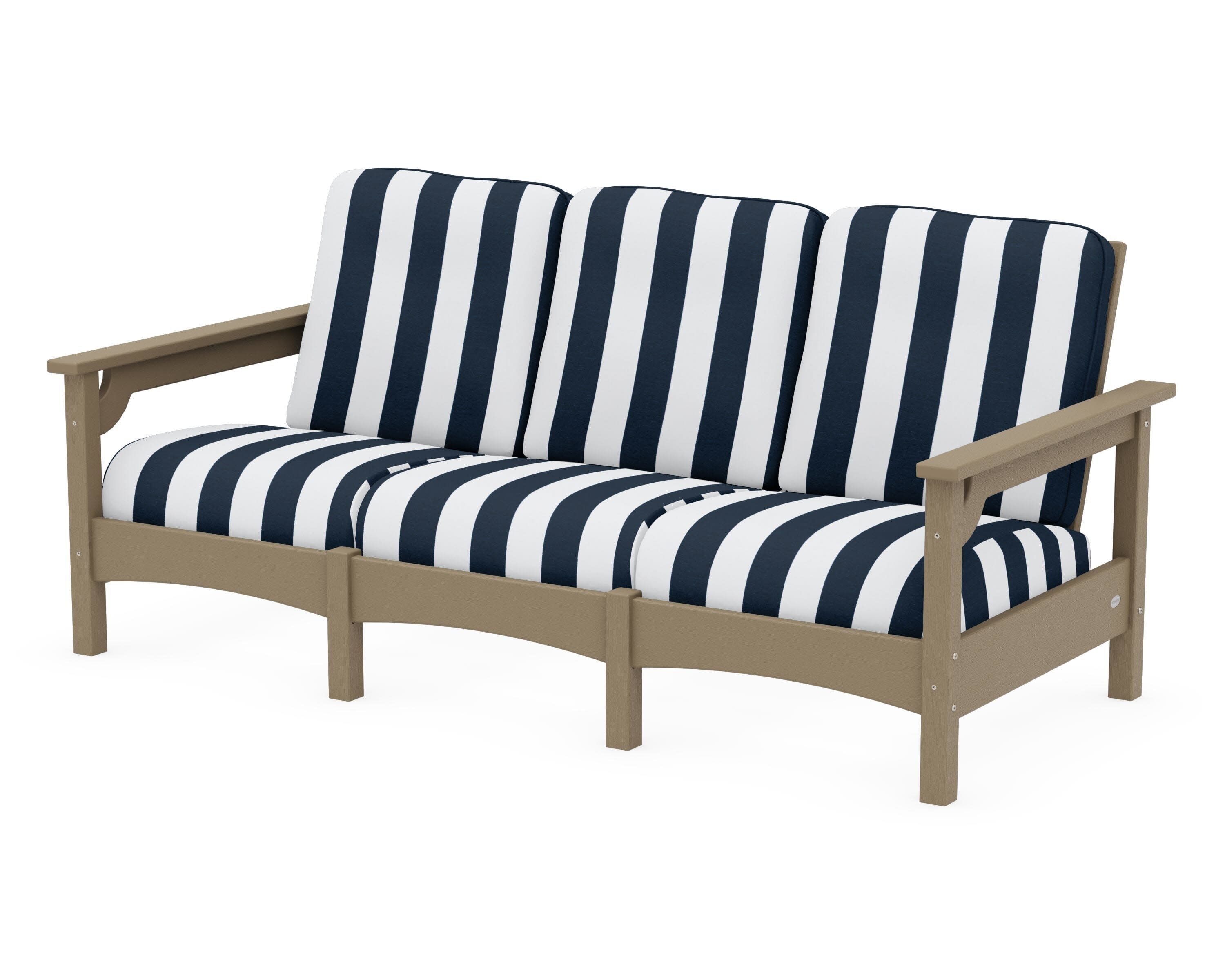 Club Sofa in Vintage Sahara / Cabana Stripe Marine Indigo