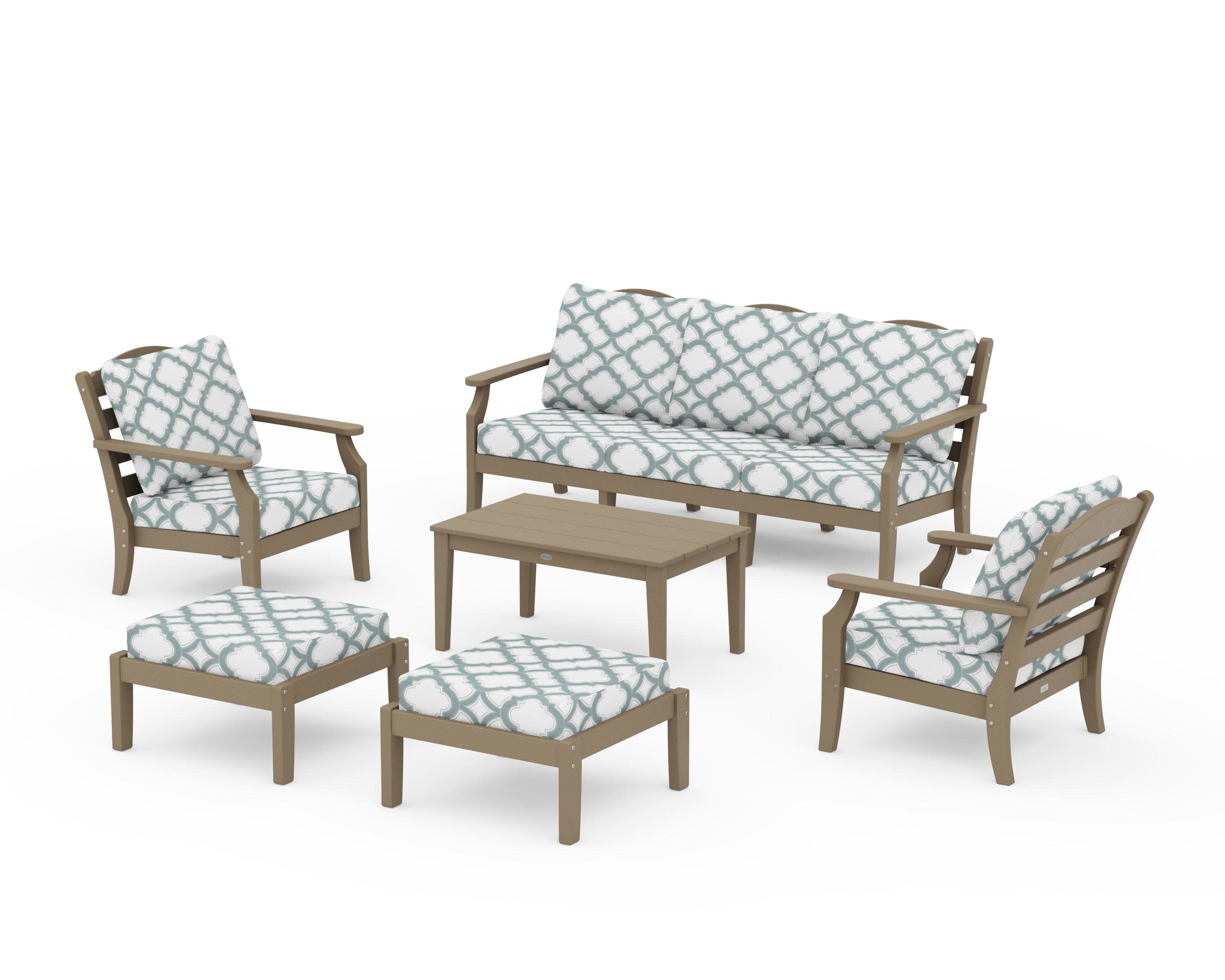 Savannah 6-Piece Lounge Sofa Set in Vintage Sahara / Trellis Glacier Spa