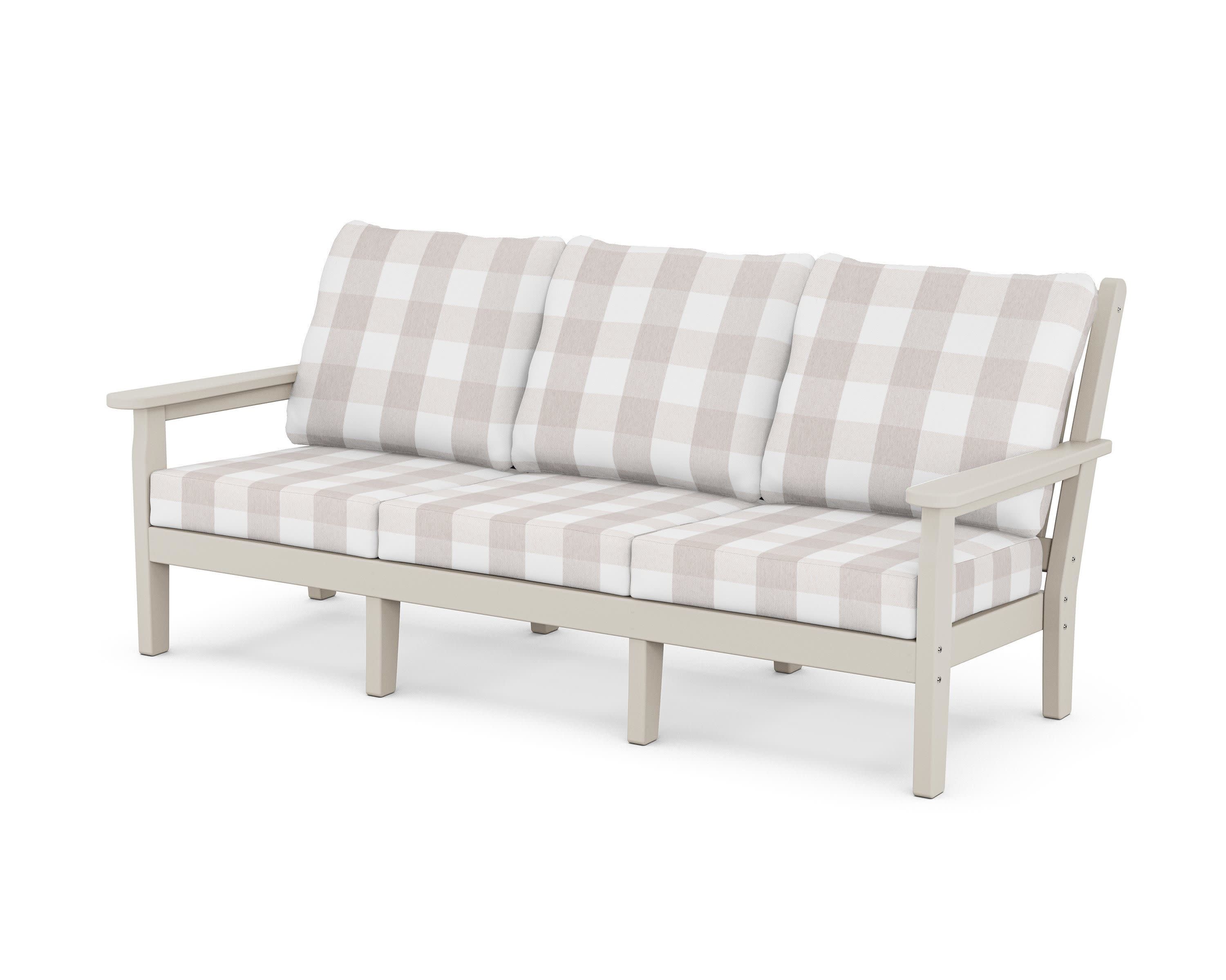 Chippendale Deep Seating Sofa in Sand / Buffalo Plaid Dune Burlap