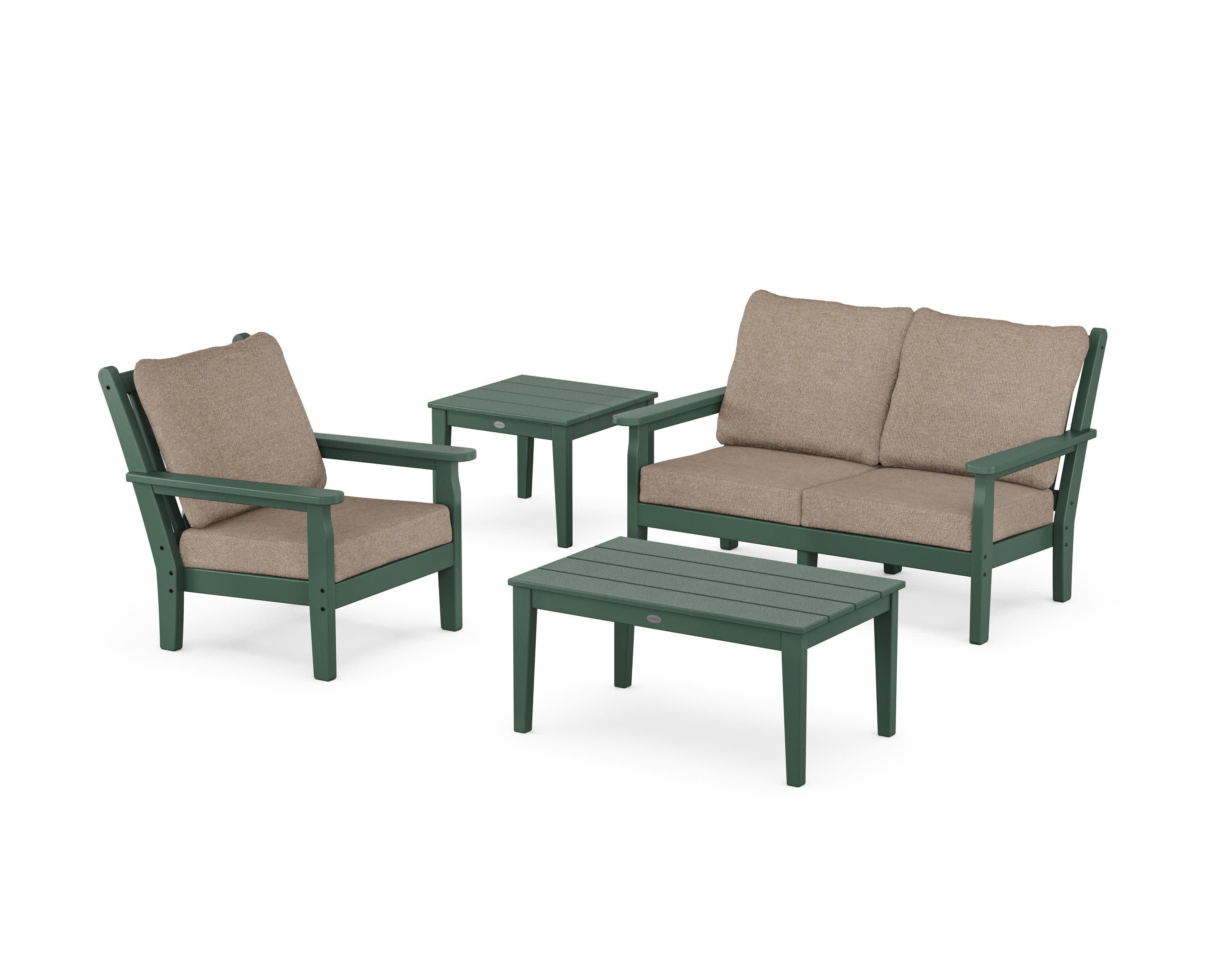 Chippendale 4-Piece Deep Seating Set in Green / Spiced Burlap