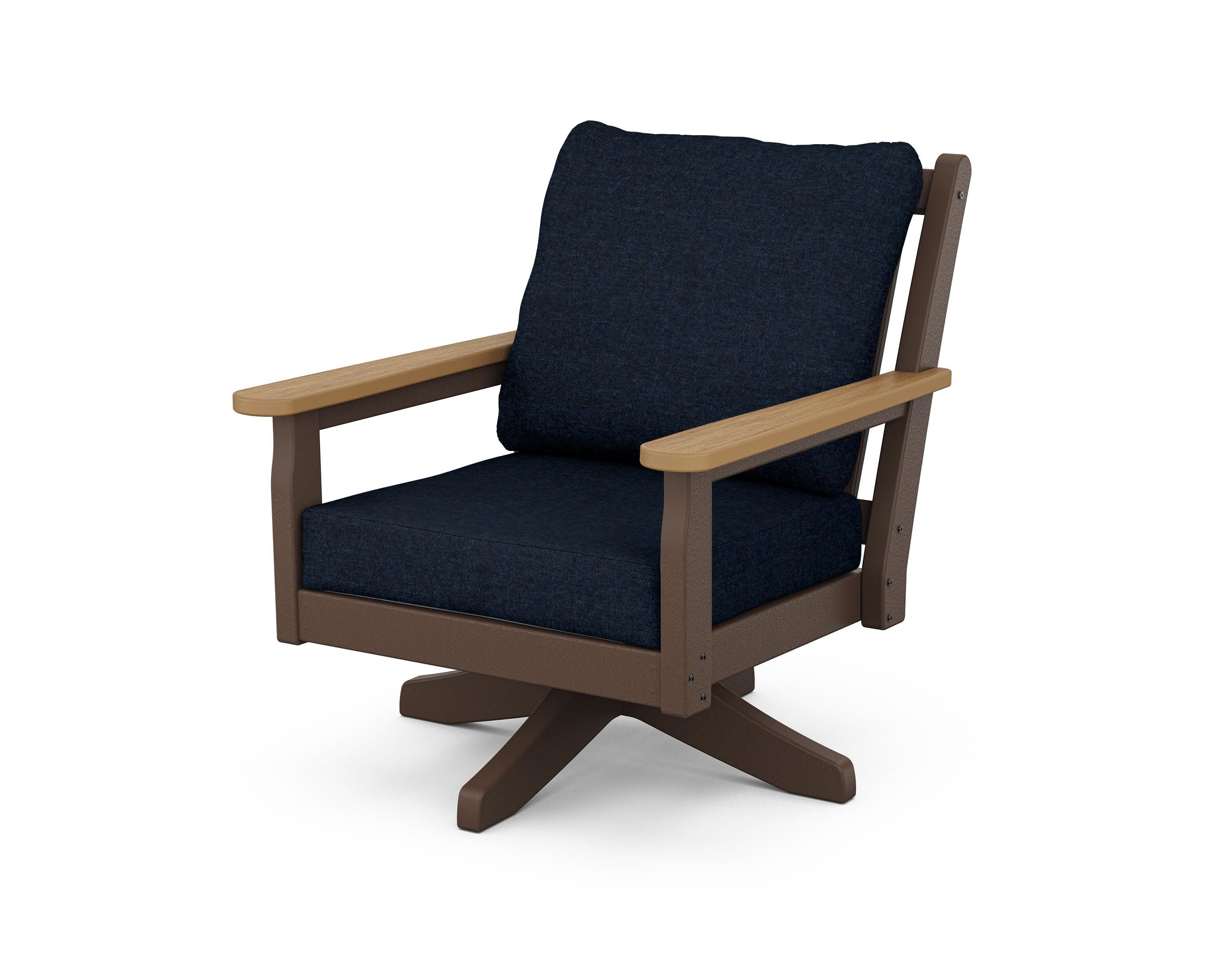 Chippendale Deep Seating Swivel Chair in Mahogany / Natural / Marine Indigo