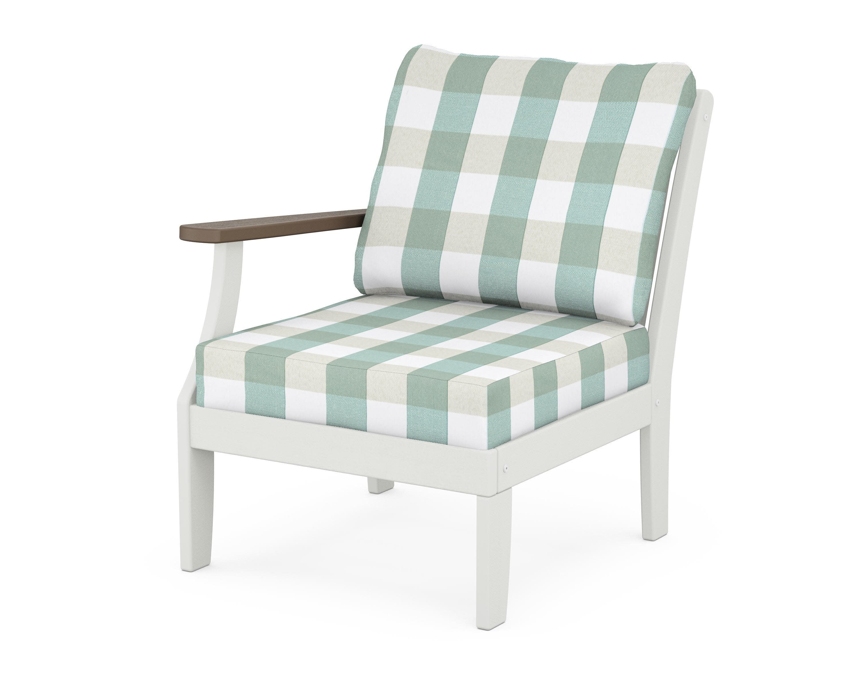 Braxton Modular Left Arm Chair in White / Kona / Buffalo Plaid Glacier Spa