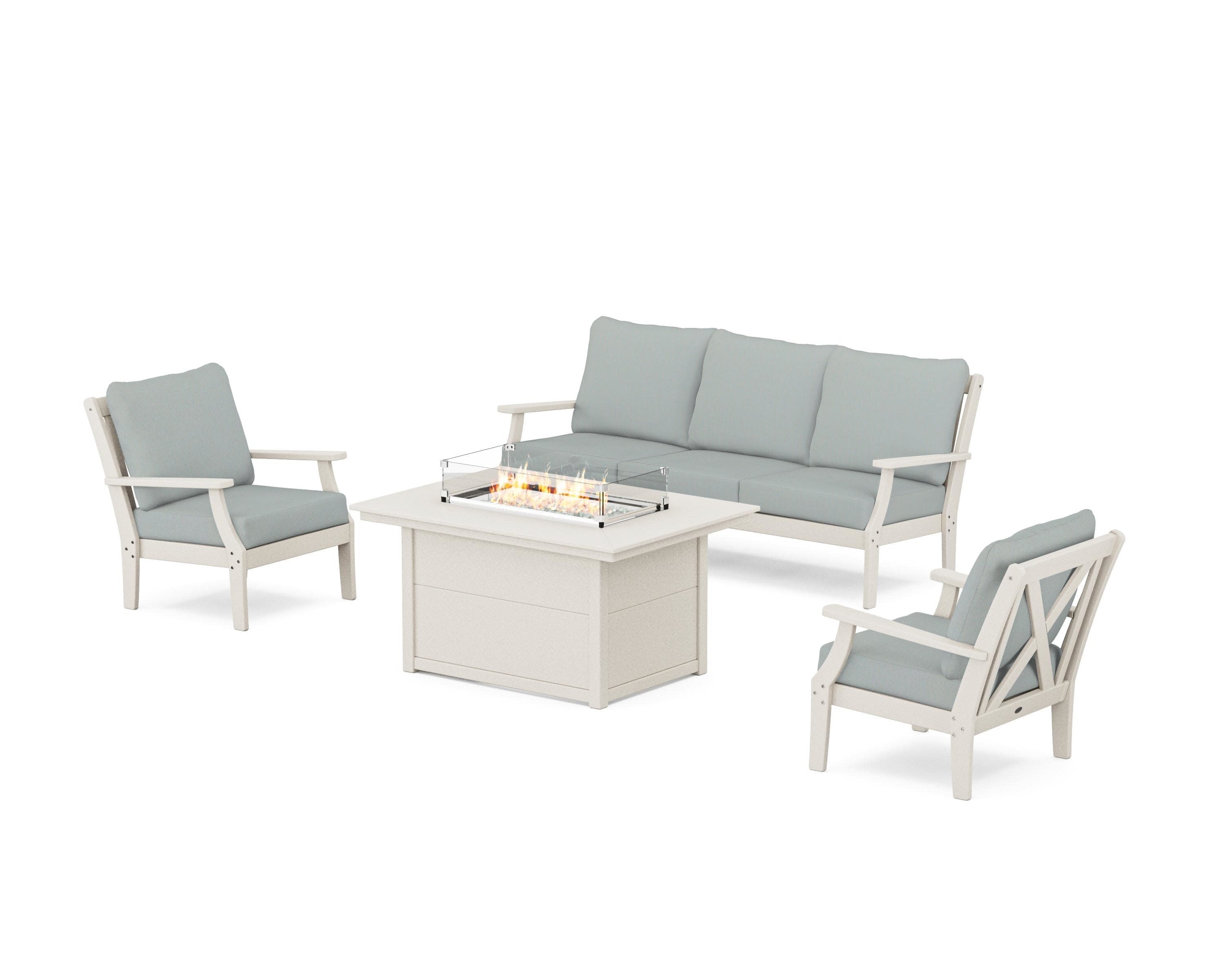 Braxton Deep Seating Fire Pit Table Set in Sand / Spa