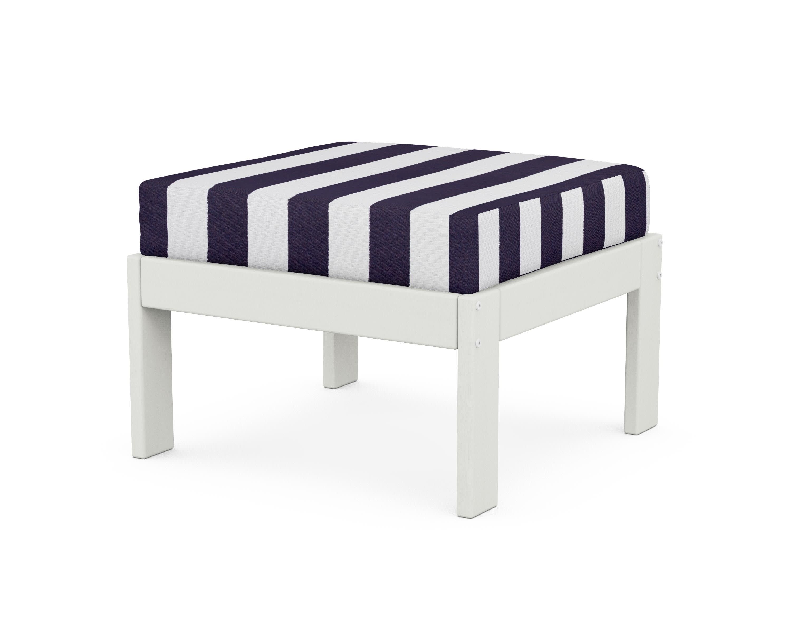 Vineyard Modular Ottoman in Vintage White / Cabana Stripe Navy