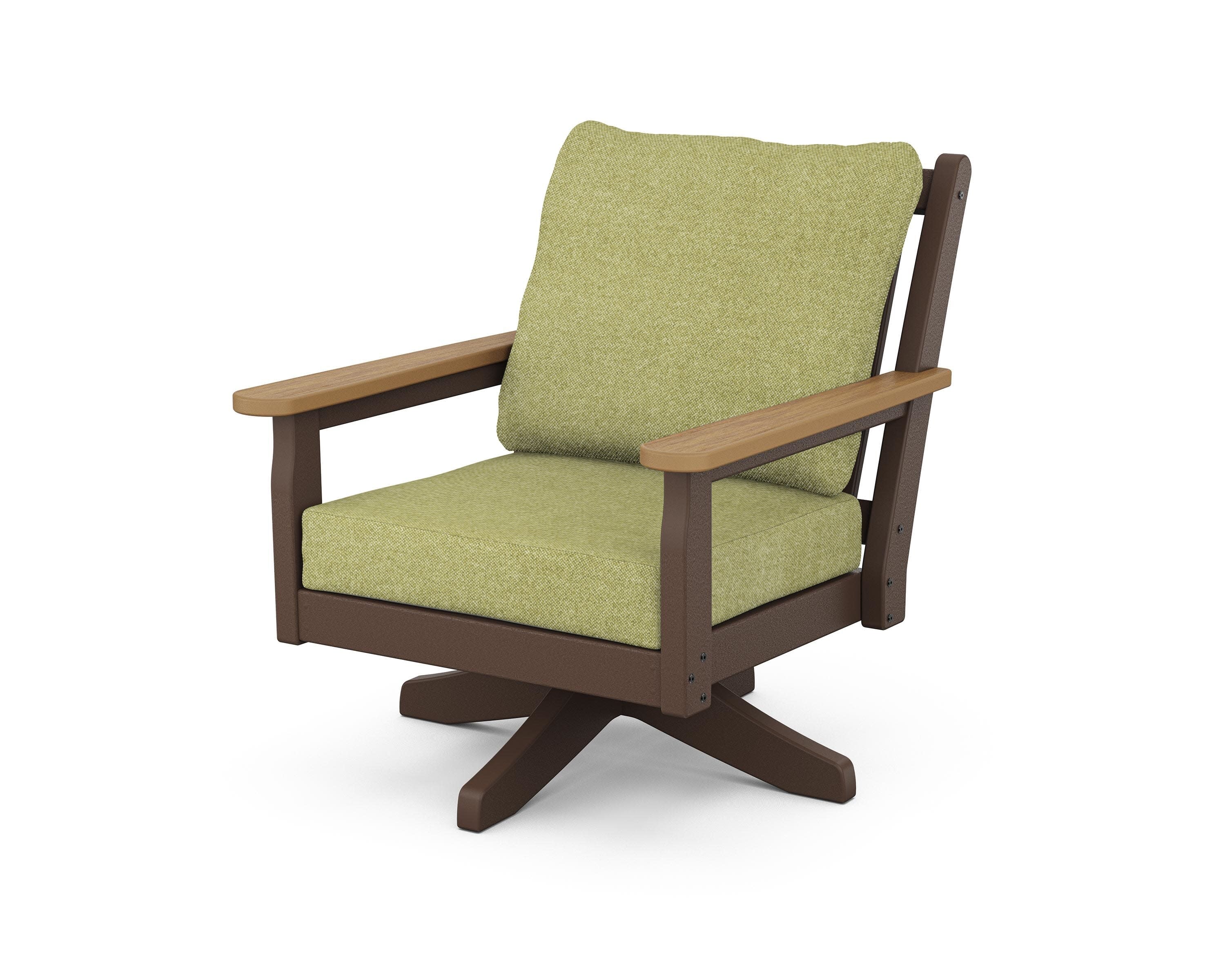 Chippendale Deep Seating Swivel Chair in Mahogany / Natural / Chartreuse Boucle