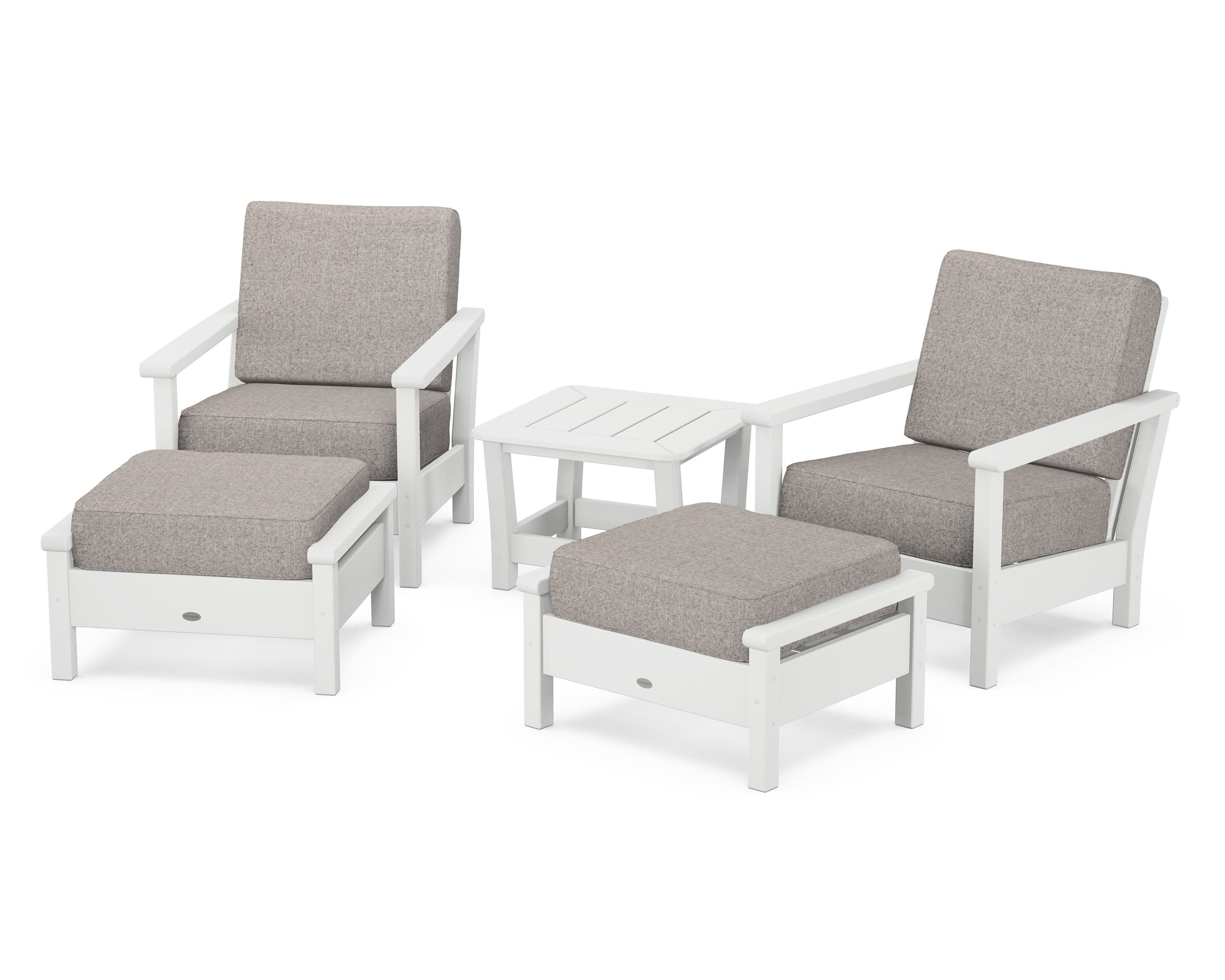 Harbour 5-Piece Deep Seating Chair Set in White / Weathered Tweed