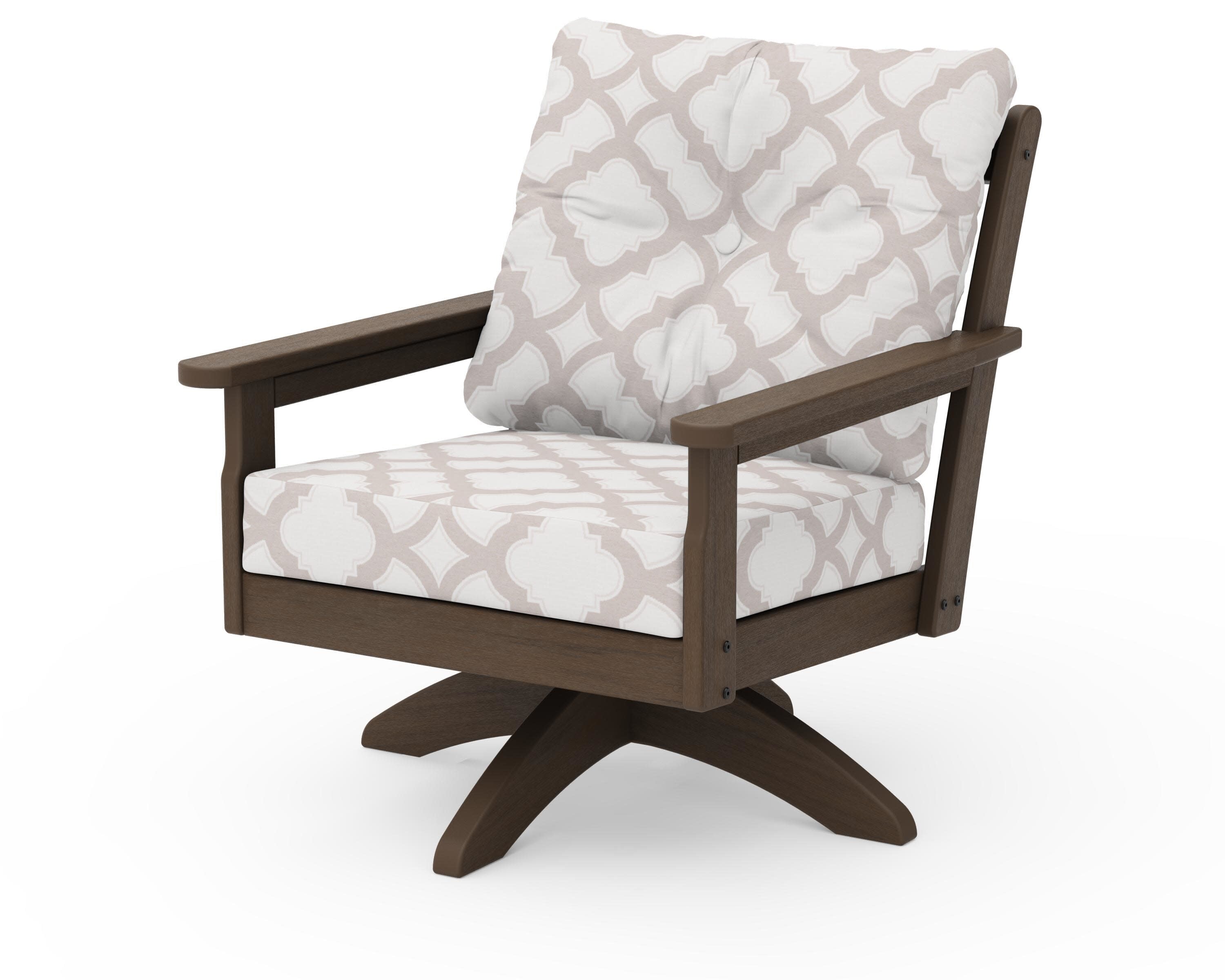 Vineyard Deep Seating Swivel Chair in Kona / Trellis Dune Burlap