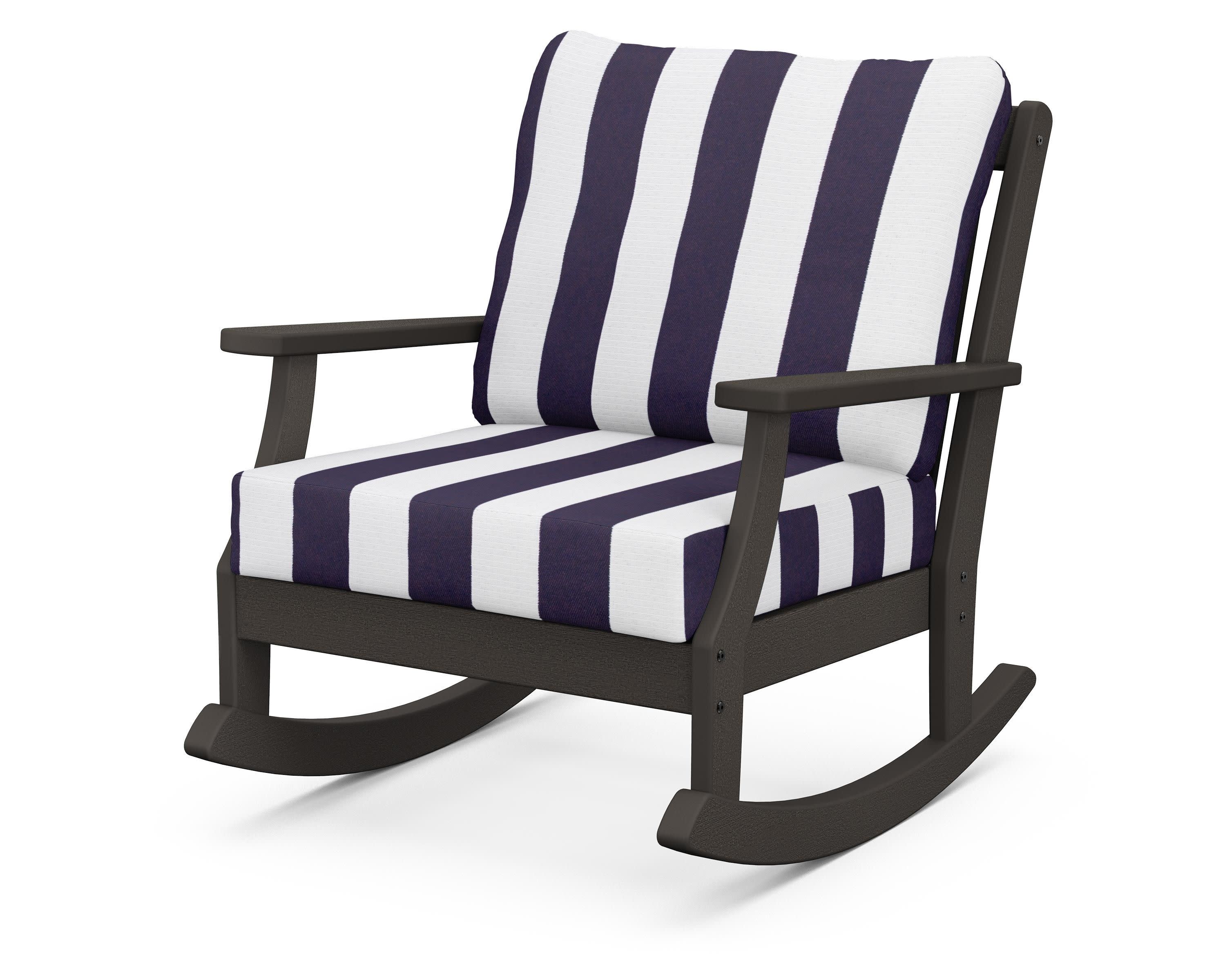 Braxton Deep Seating Rocking Chair in Vintage Coffee / Cabana Stripe Navy
