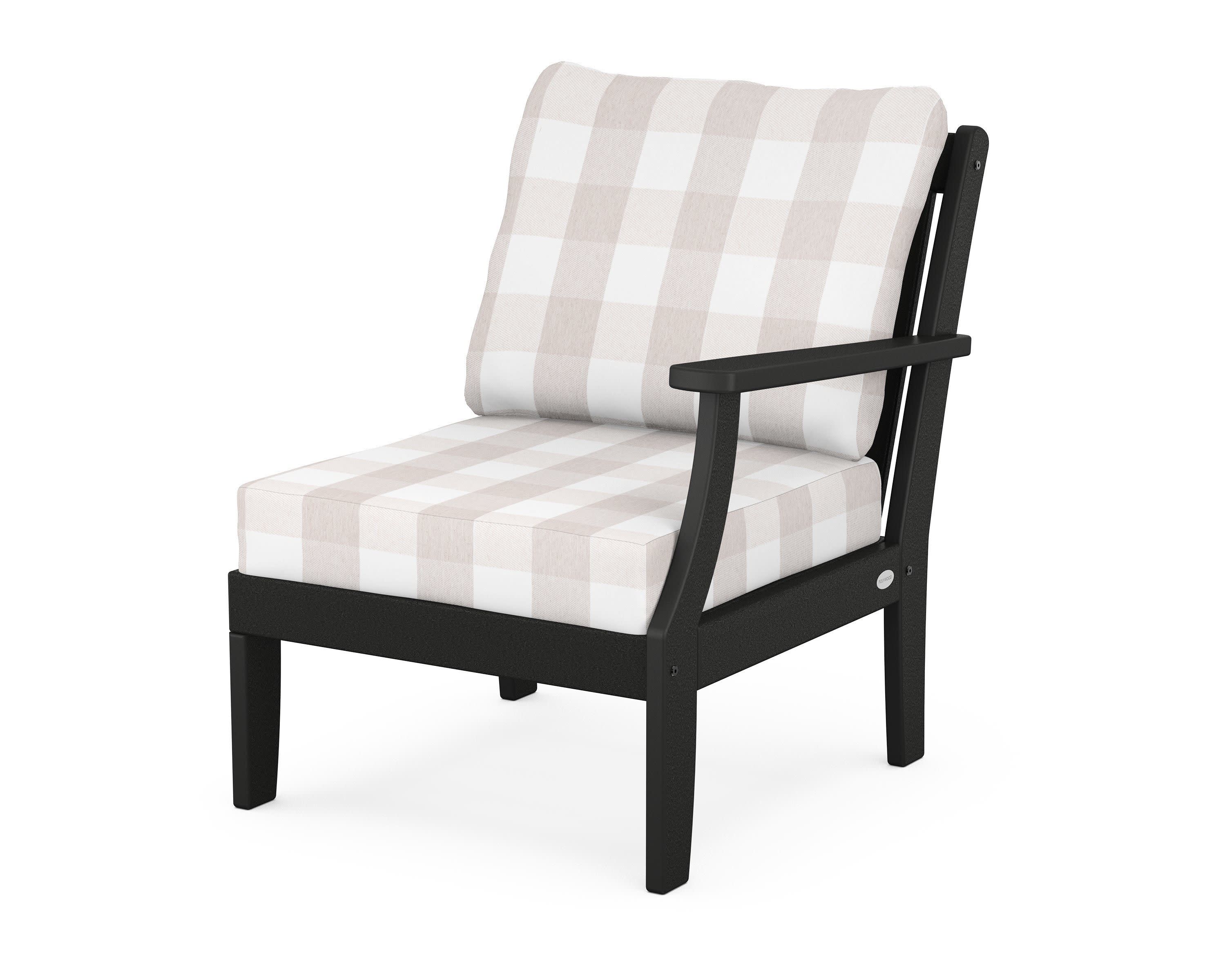 Braxton Modular Right Arm Chair in Black / Buffalo Plaid Dune Burlap