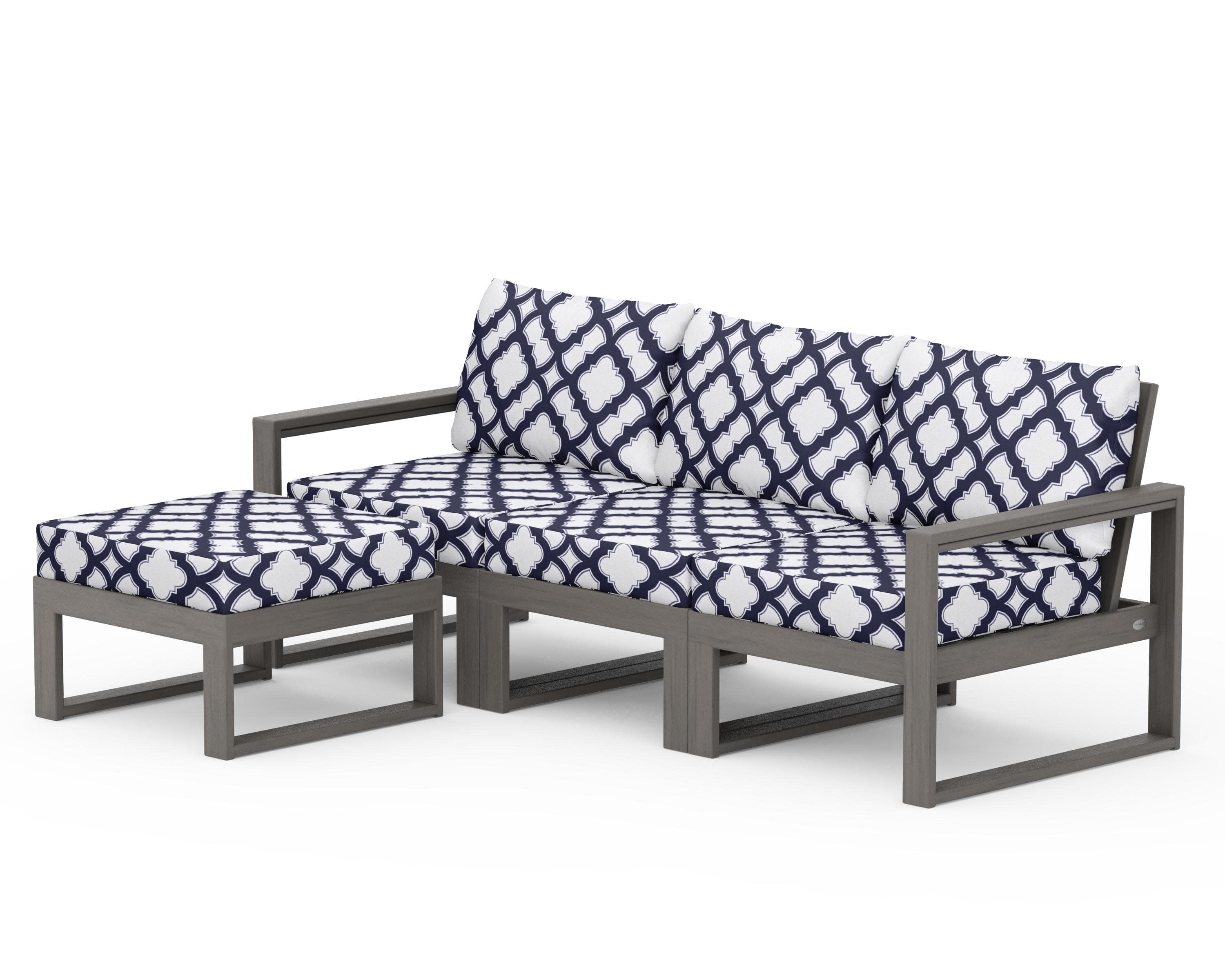 EDGE 4-Piece Modular Deep Seating Set with Ottoman in Driftwood / Trellis Navy