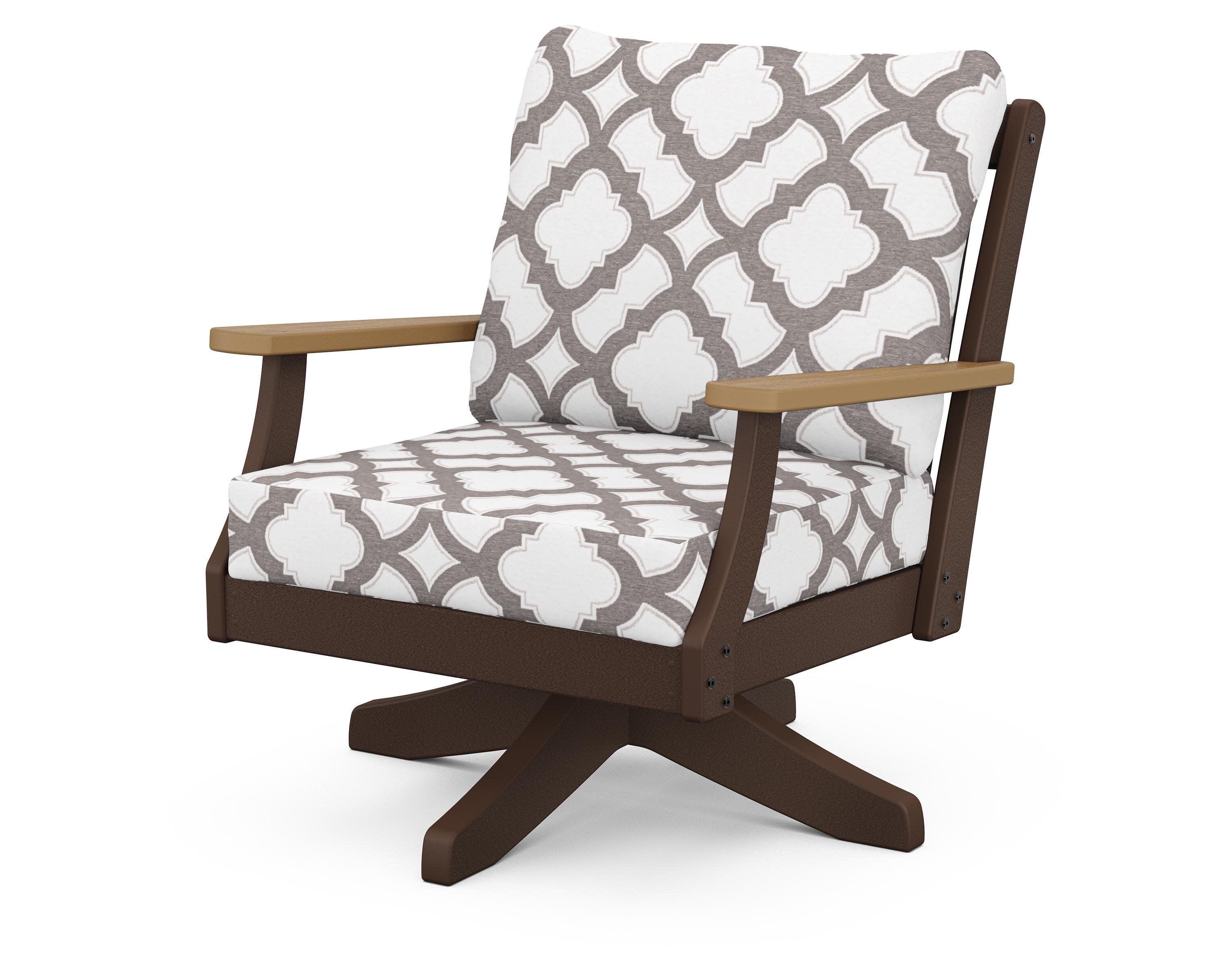 Braxton Deep Seating Swivel Chair in Mahogany / Natural / Trellis Grey Mist