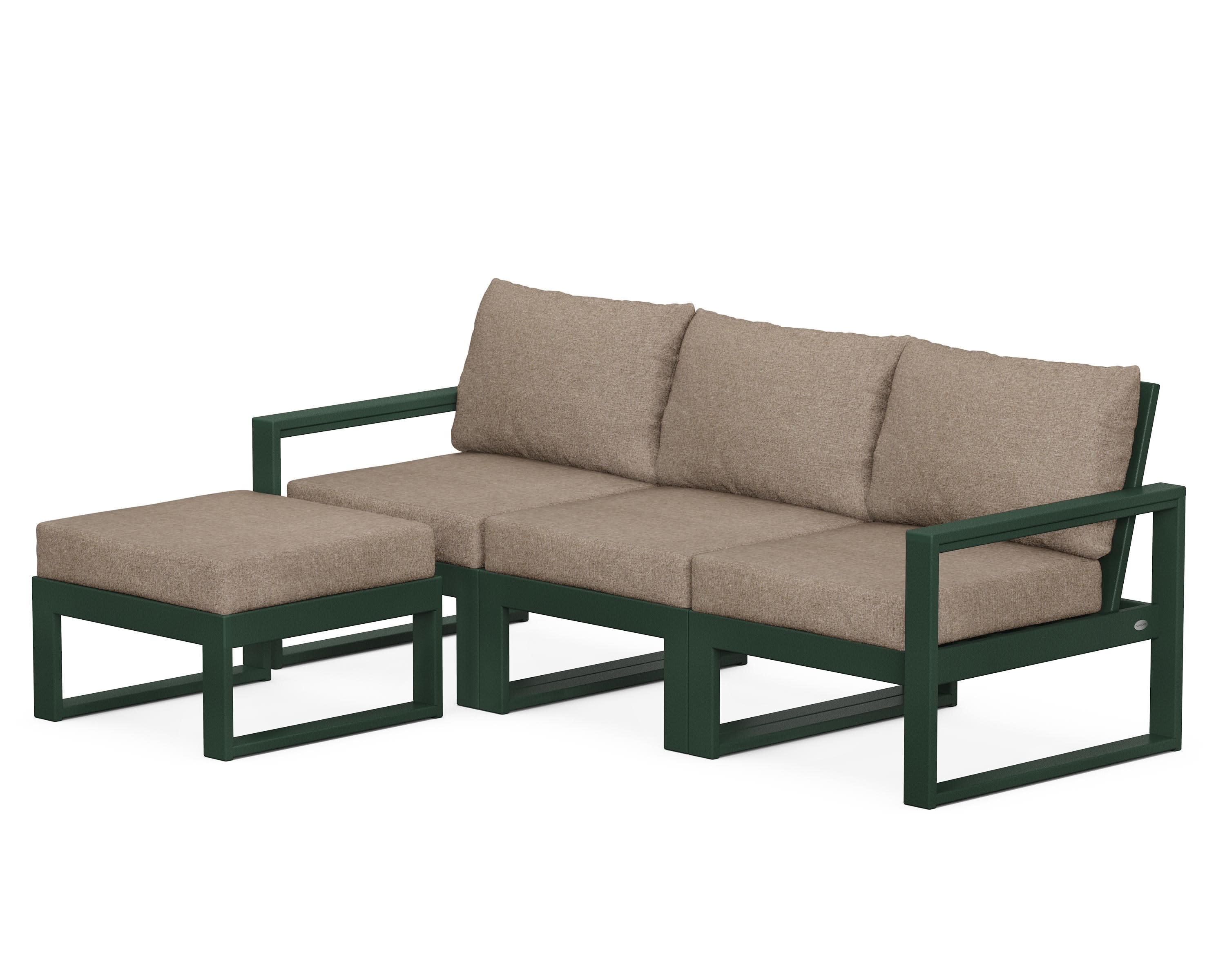 EDGE 4-Piece Modular Deep Seating Set with Ottoman in Green / Spiced Burlap