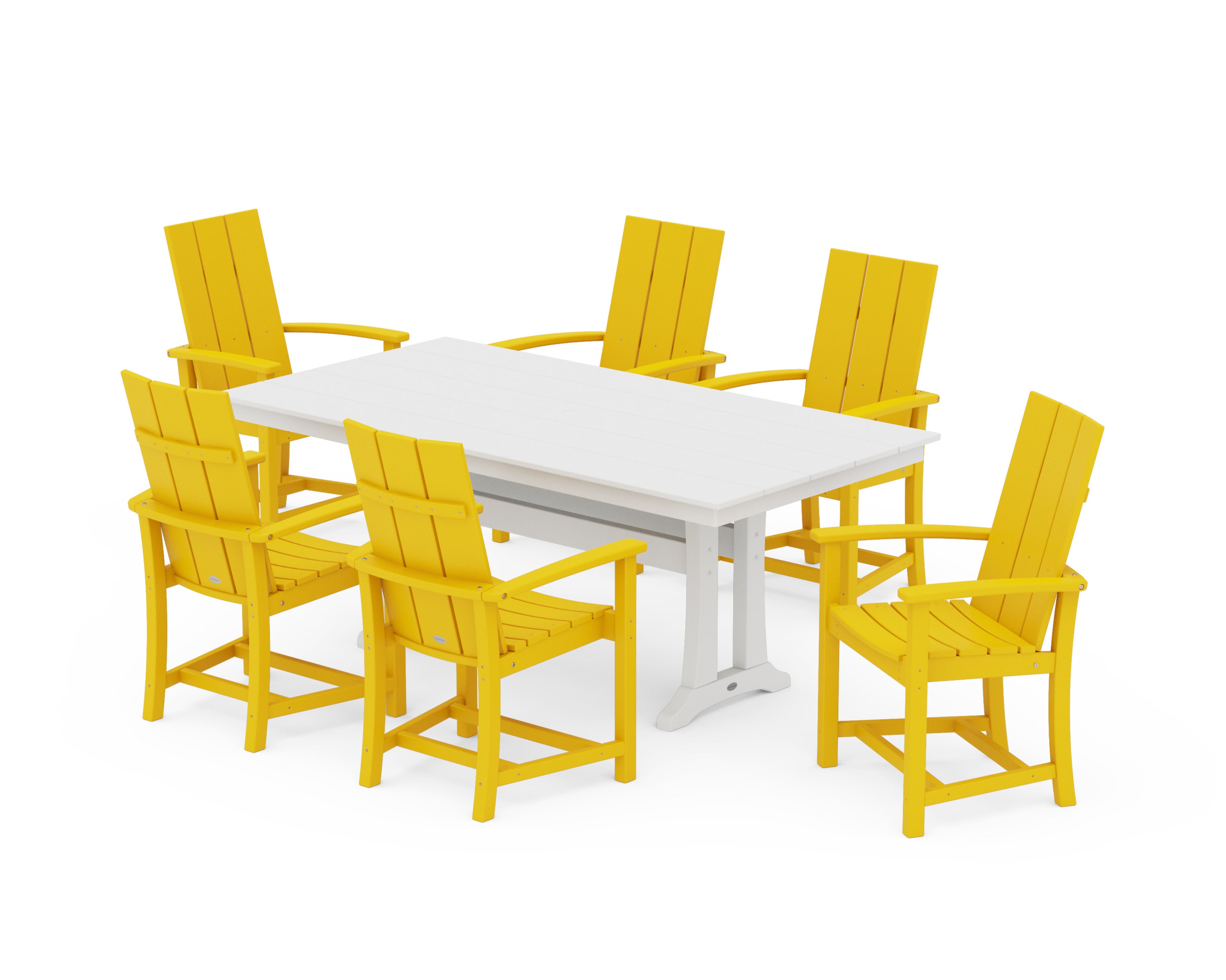 Modern Adirondack 7-Piece Farmhouse Dining Set with Trestle Legs in Lemon / White