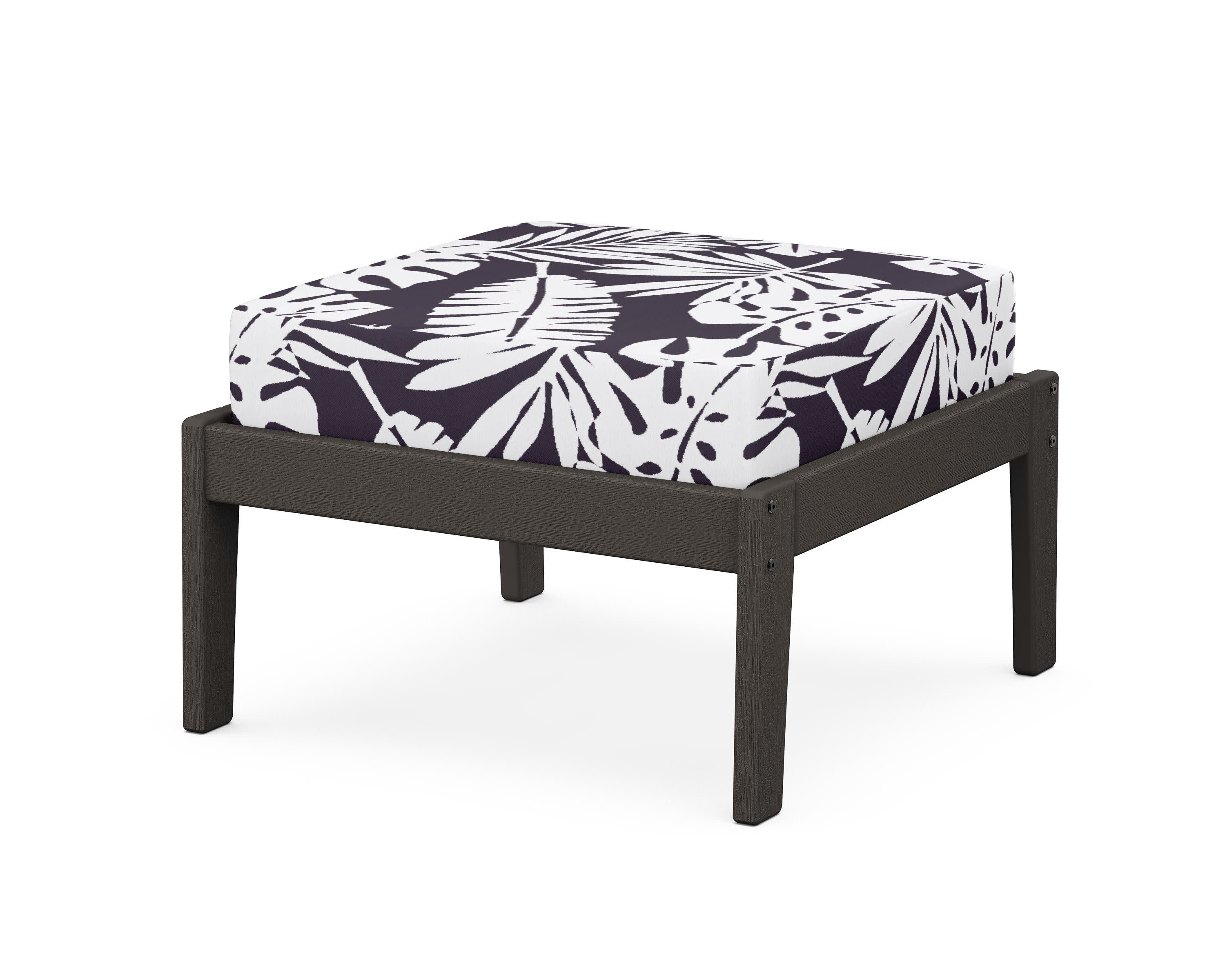 Deep Seating Ottoman in Vintage Coffee / Leaf Navy