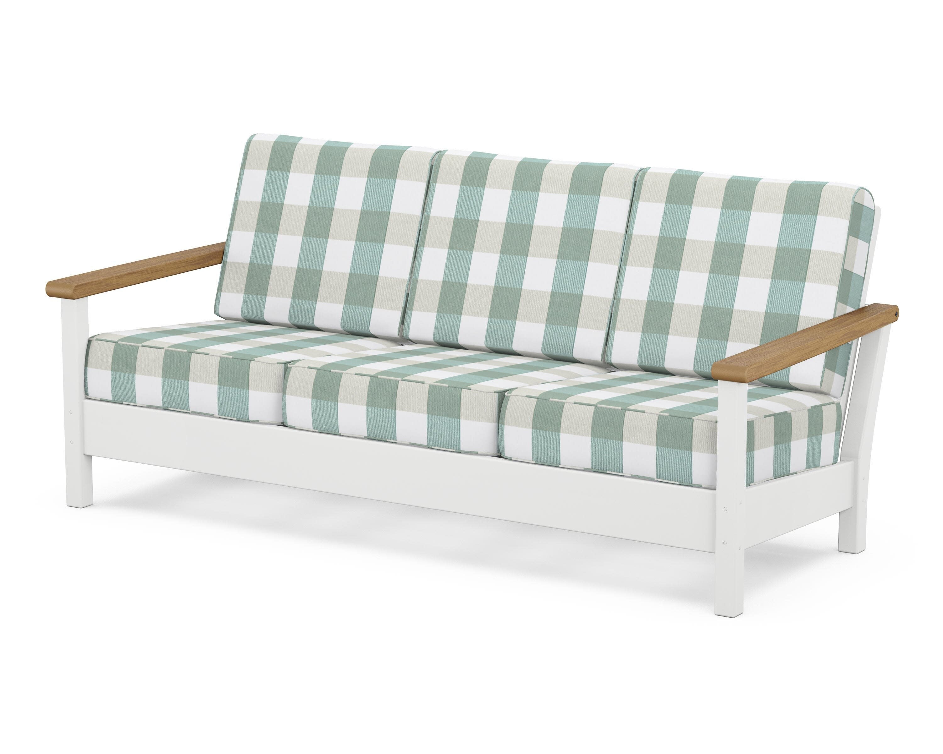 Harbour Deep Seating Sofa in White / Natural / Buffalo Plaid Glacier Spa