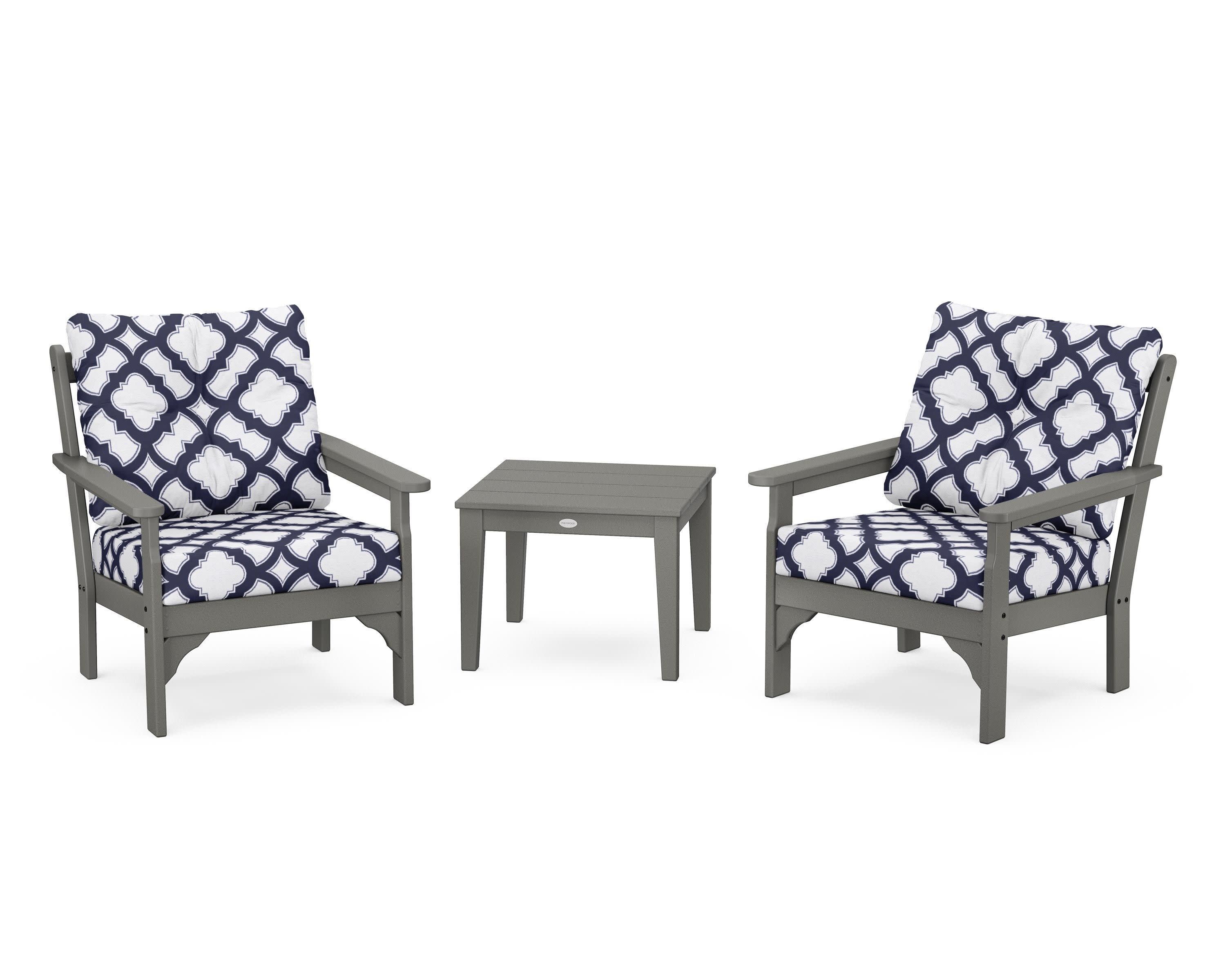 Vineyard 3-Piece Deep Seating Set in Slate Grey / Trellis Navy