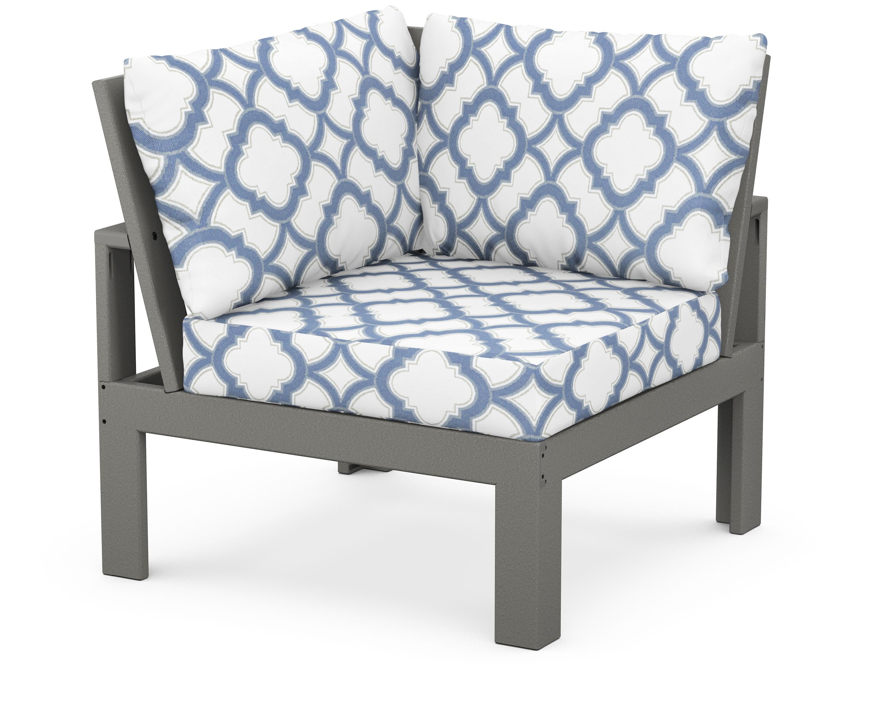 Modular Corner Chair in Slate Grey / Trellis Sky Blue