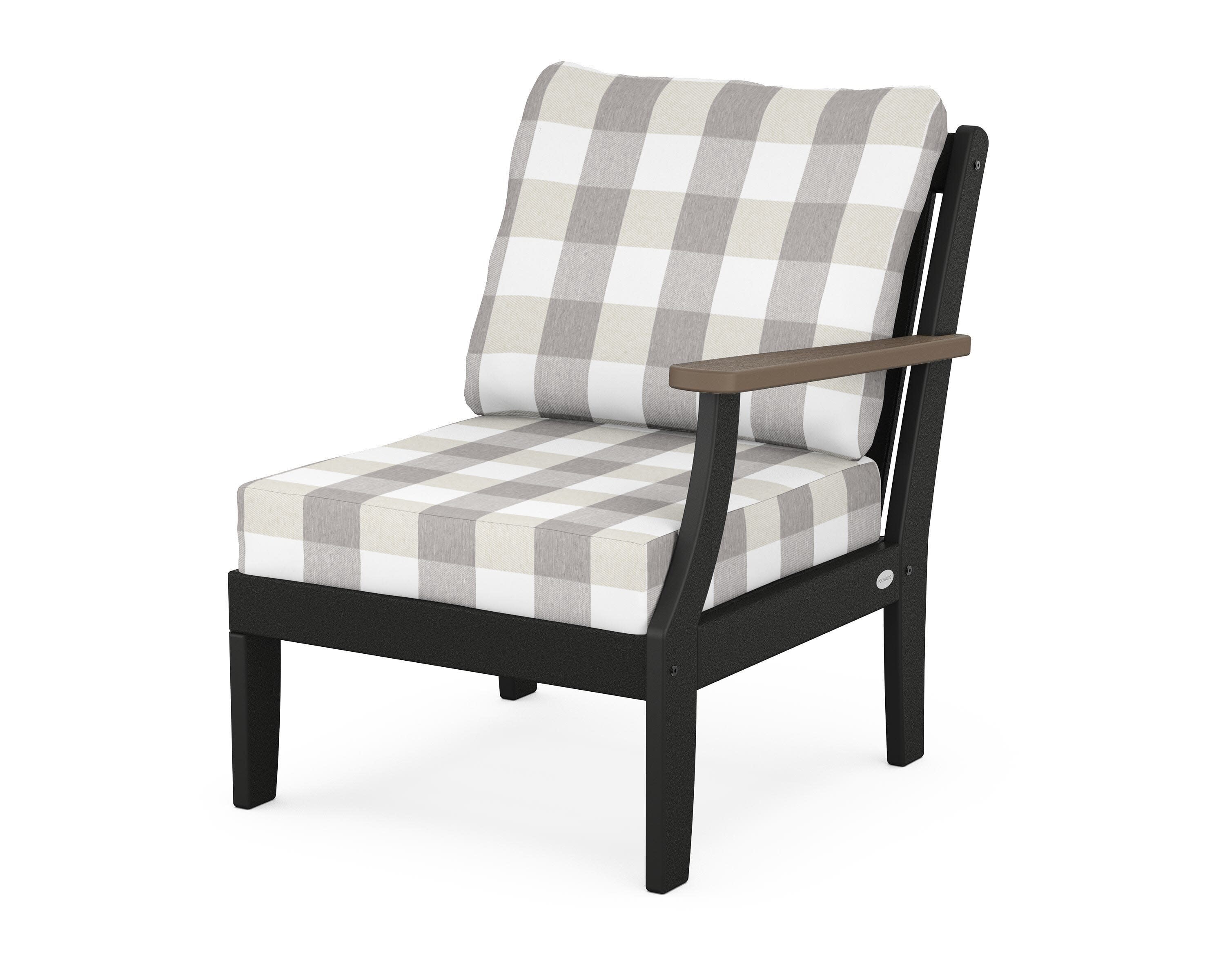 Braxton Modular Right Arm Chair in Black / Kona / Buffalo Plaid Grey Mist