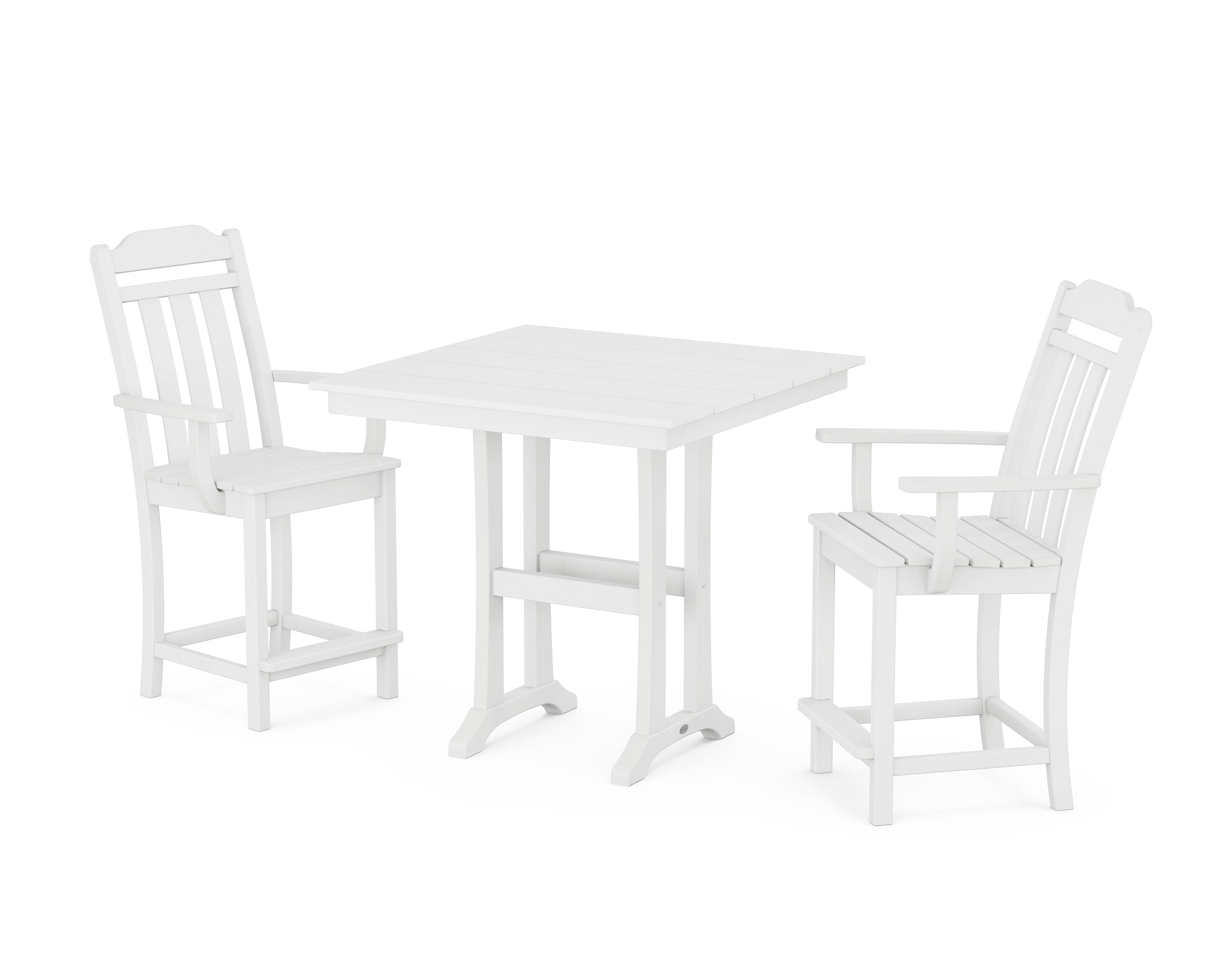 Cottage 3-Piece Farmhouse Counter Set with Trestle Legs in White