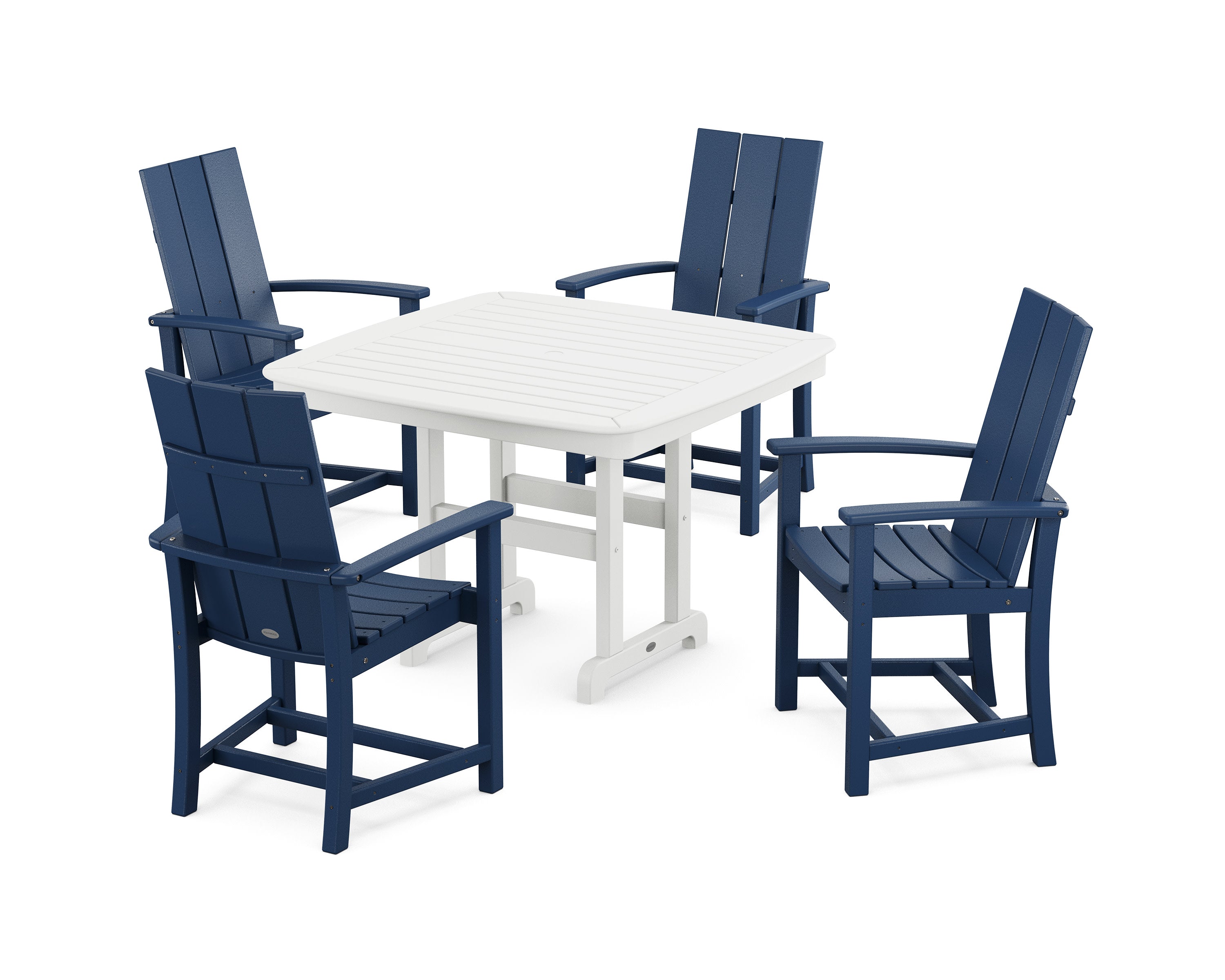 Modern Adirondack 5-Piece Dining Set with Trestle Legs in Navy / White