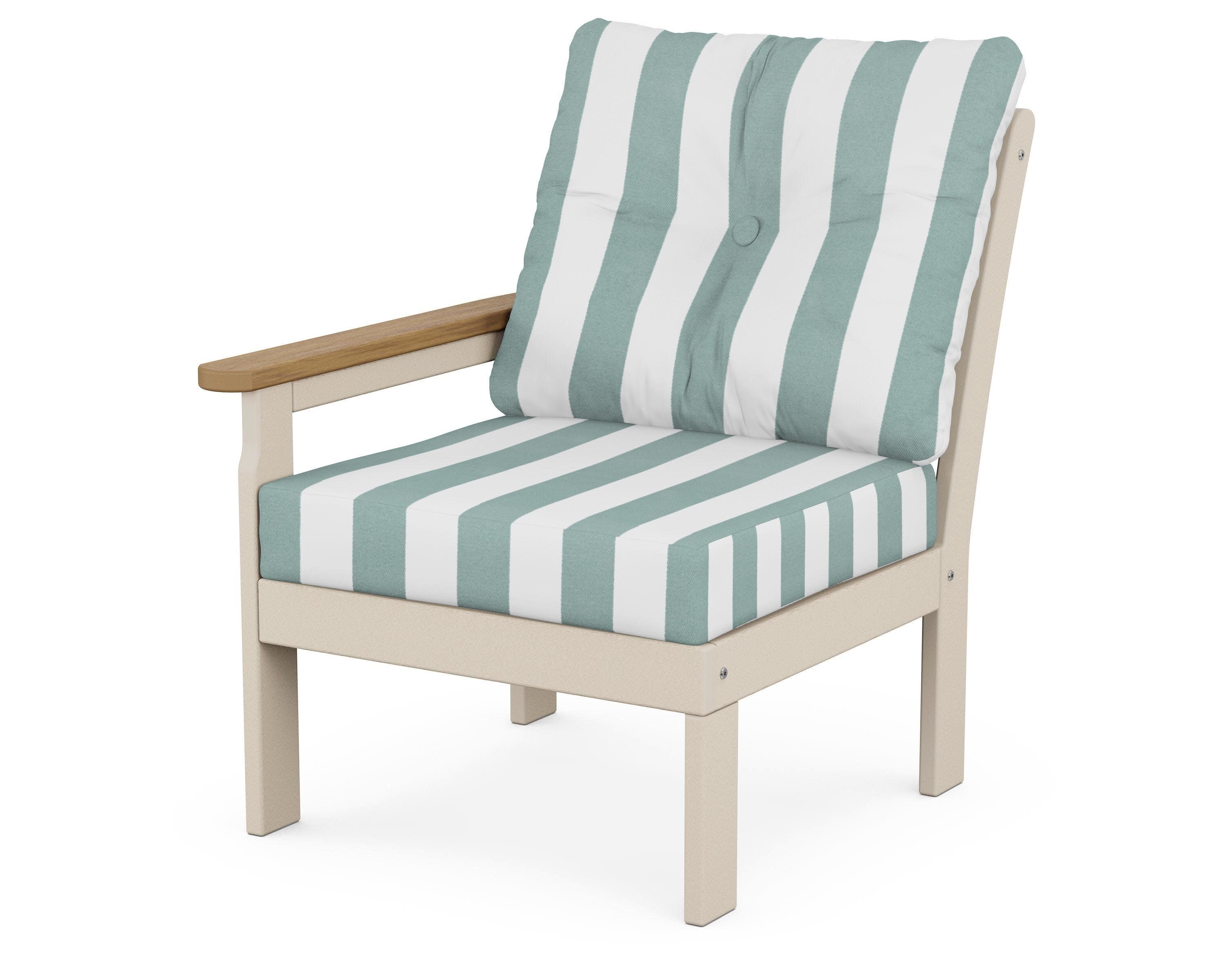 Vineyard Modular Left Arm Chair in Sand / Natural / Cabana Stripe Glacier Spa