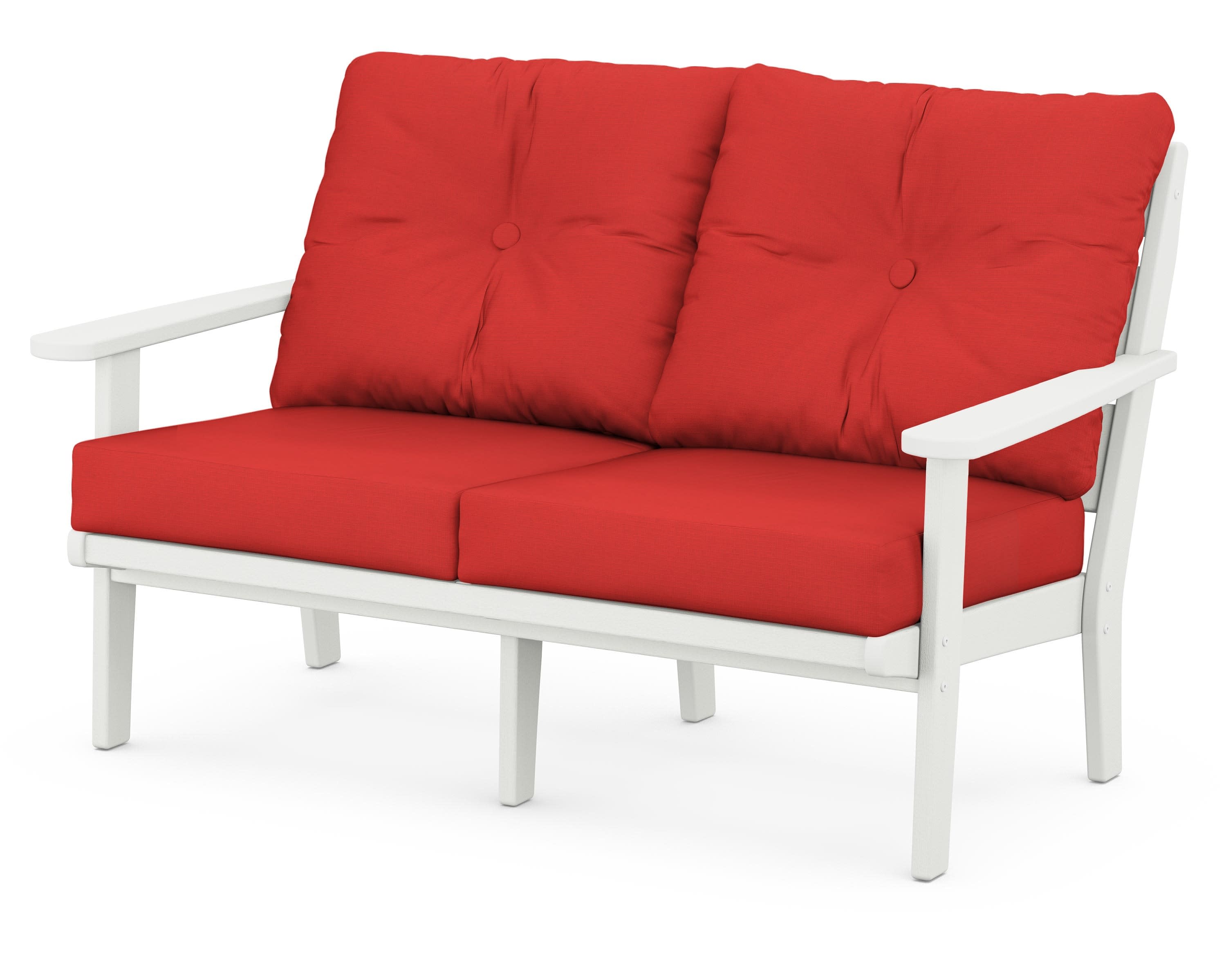 Lakeside Deep Seating Loveseat in Vintage White / Crimson Linen