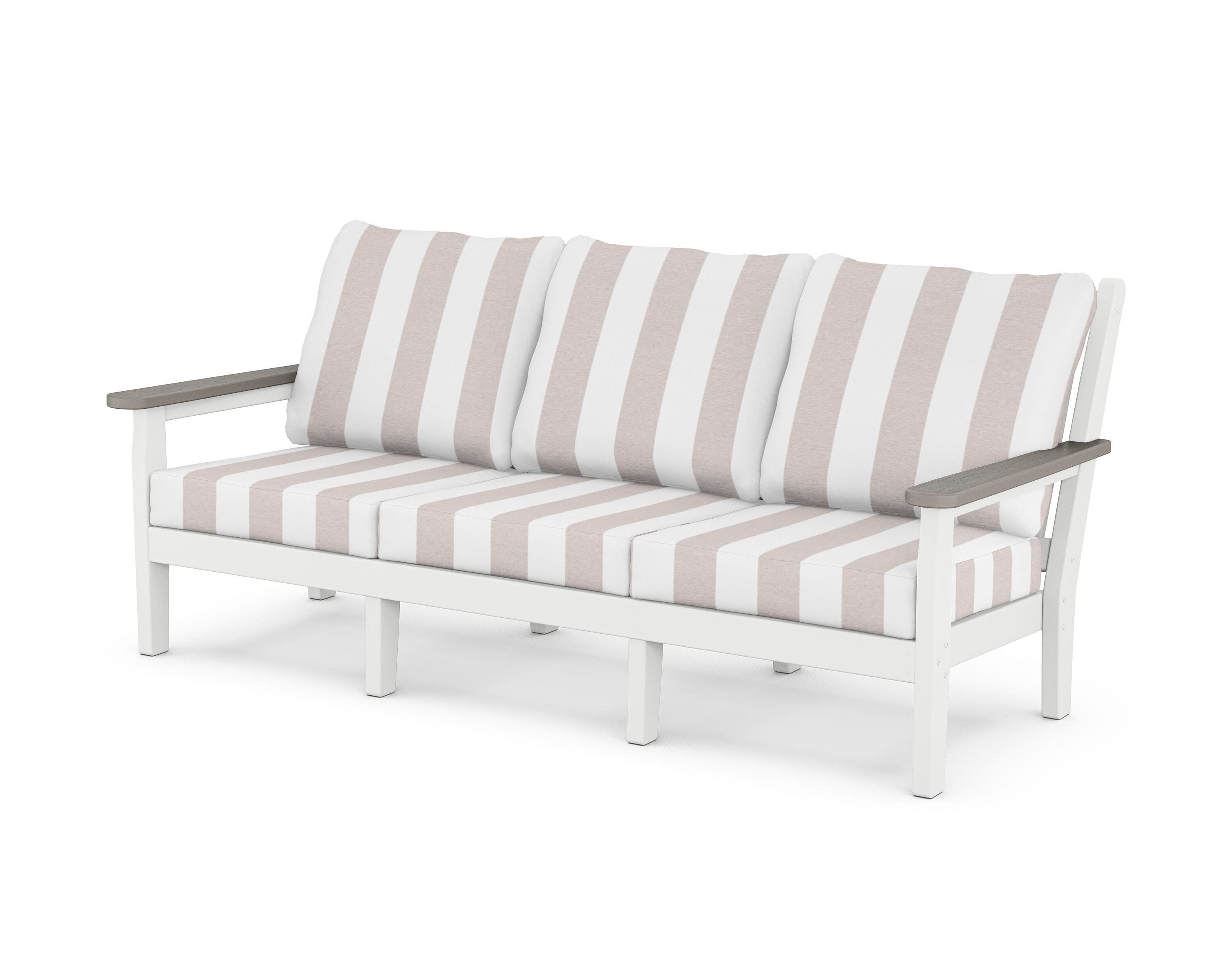 Chippendale Deep Seating Sofa in White / Driftwood / Cabana Stripe Dune Burlap