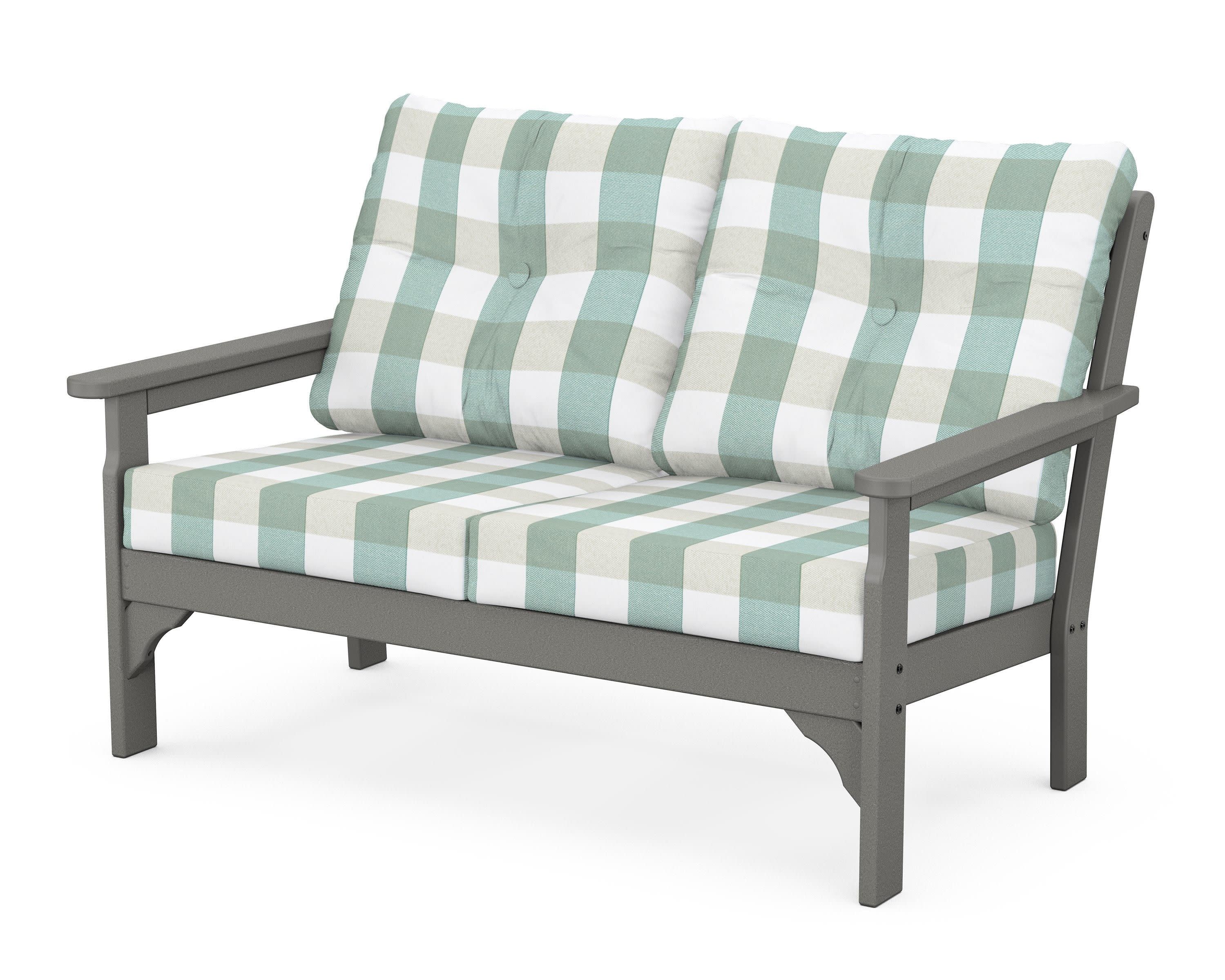 Vineyard Deep Seating Loveseat in Slate Grey / Buffalo Plaid Glacier Spa