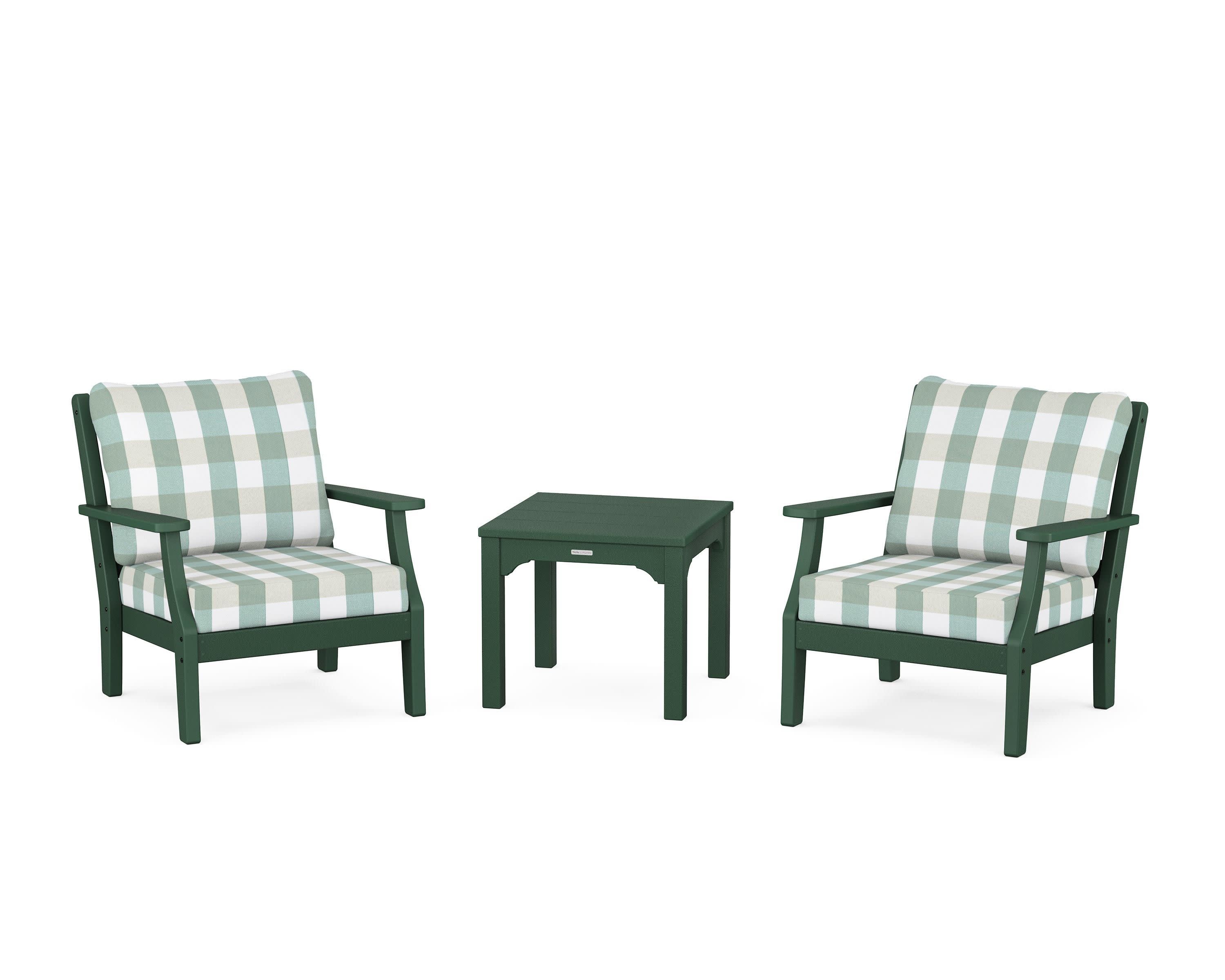 Chinoiserie 3-Piece Deep Seating Set in Green / Buffalo Plaid Glacier Spa