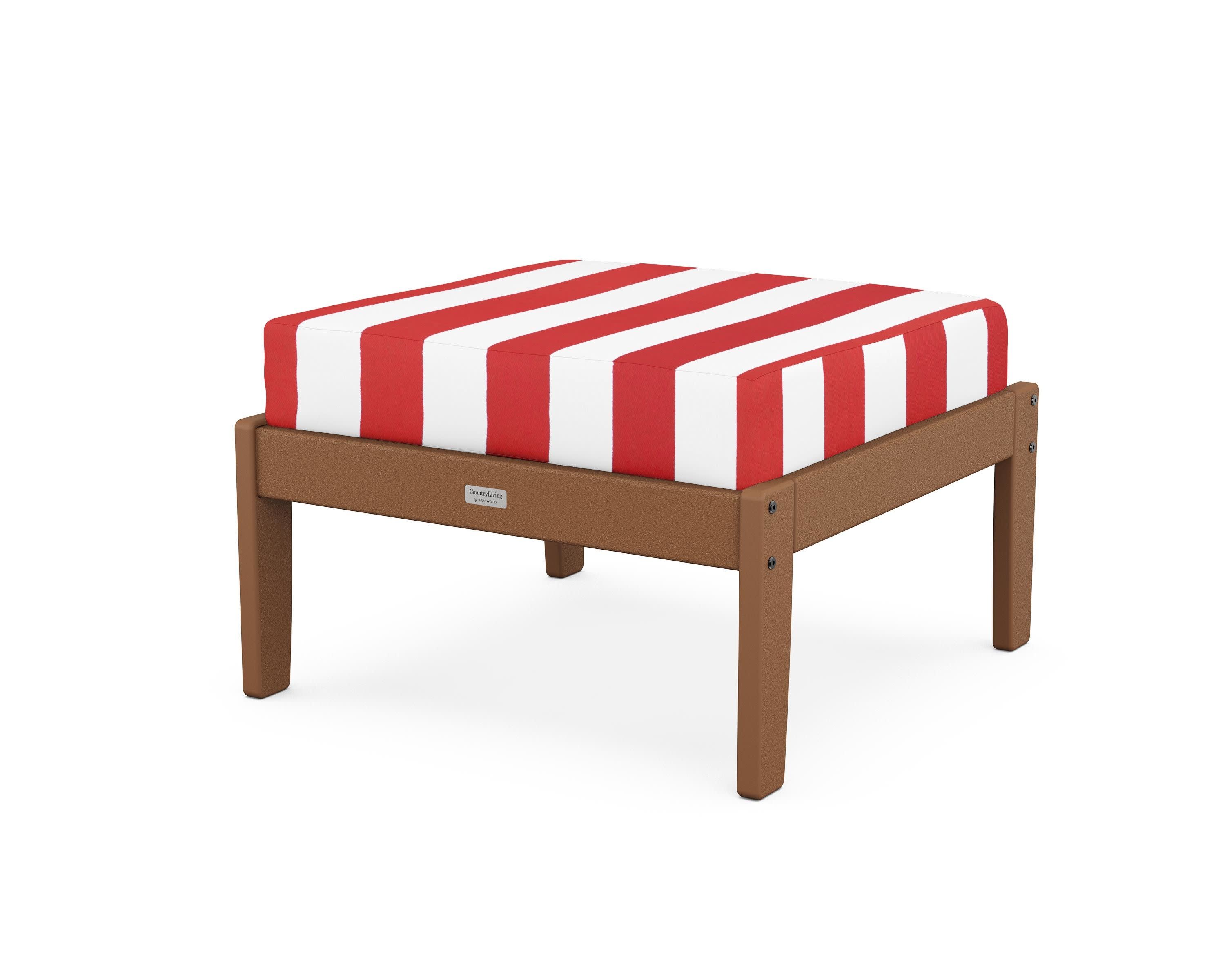 Cottage Deep Seating Ottoman in Teak / Cabana Stripe Crimson