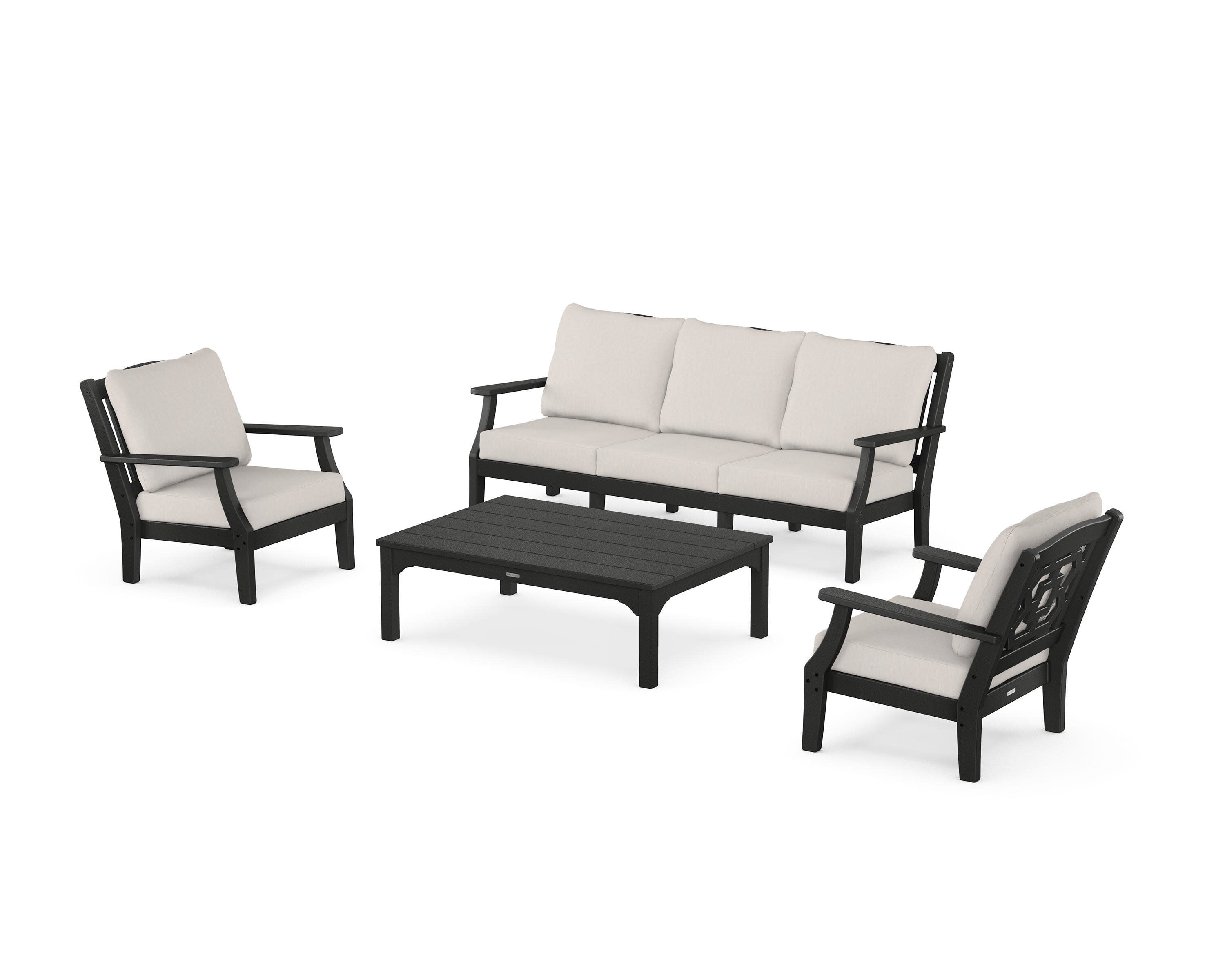 Chinoiserie 4-Piece Deep Seating Set with Sofa in Black / Cast Ash