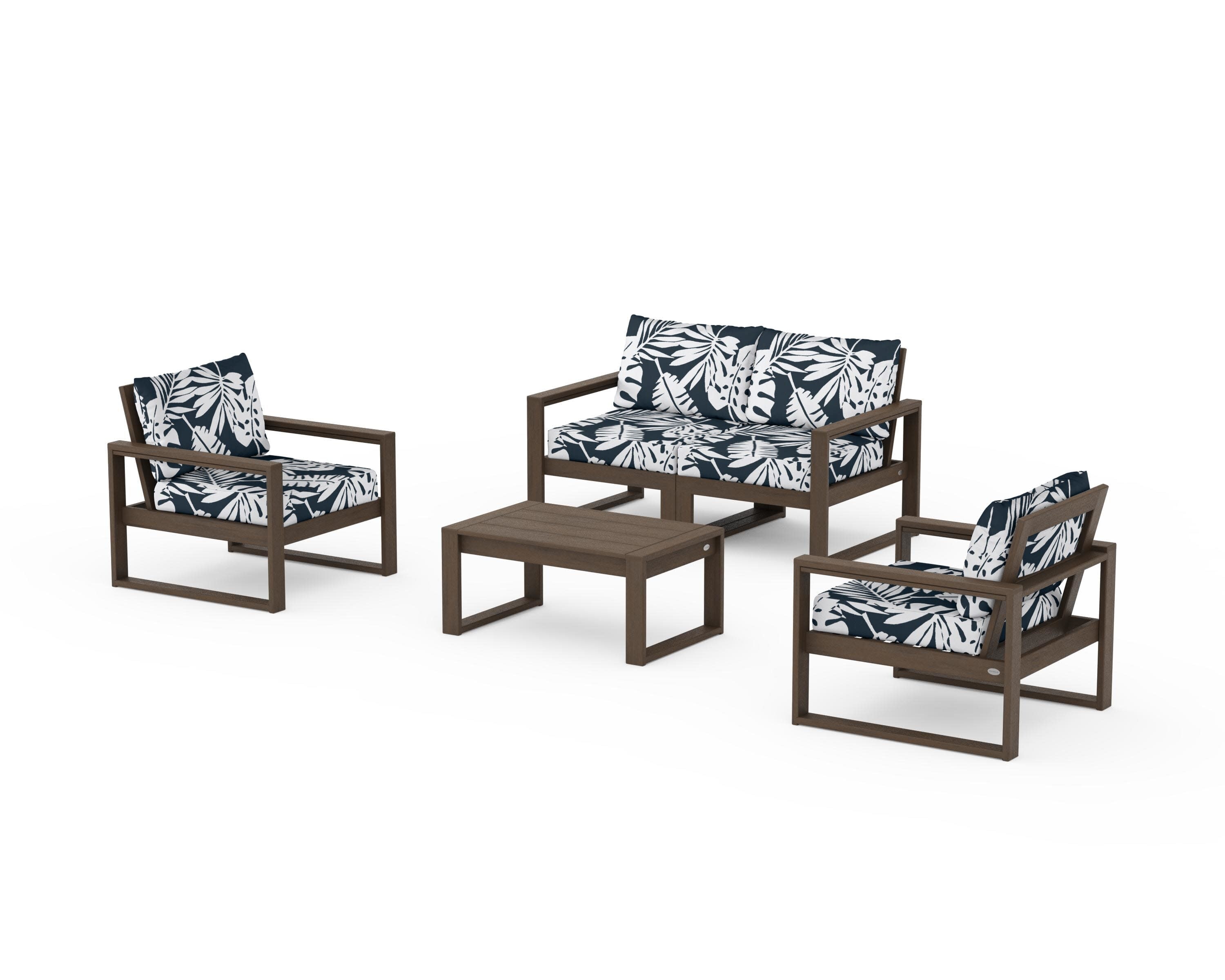 EDGE Sectional 4-Piece Deep Seating Set with Loveseat in Kona / Leaf Marine Indigo