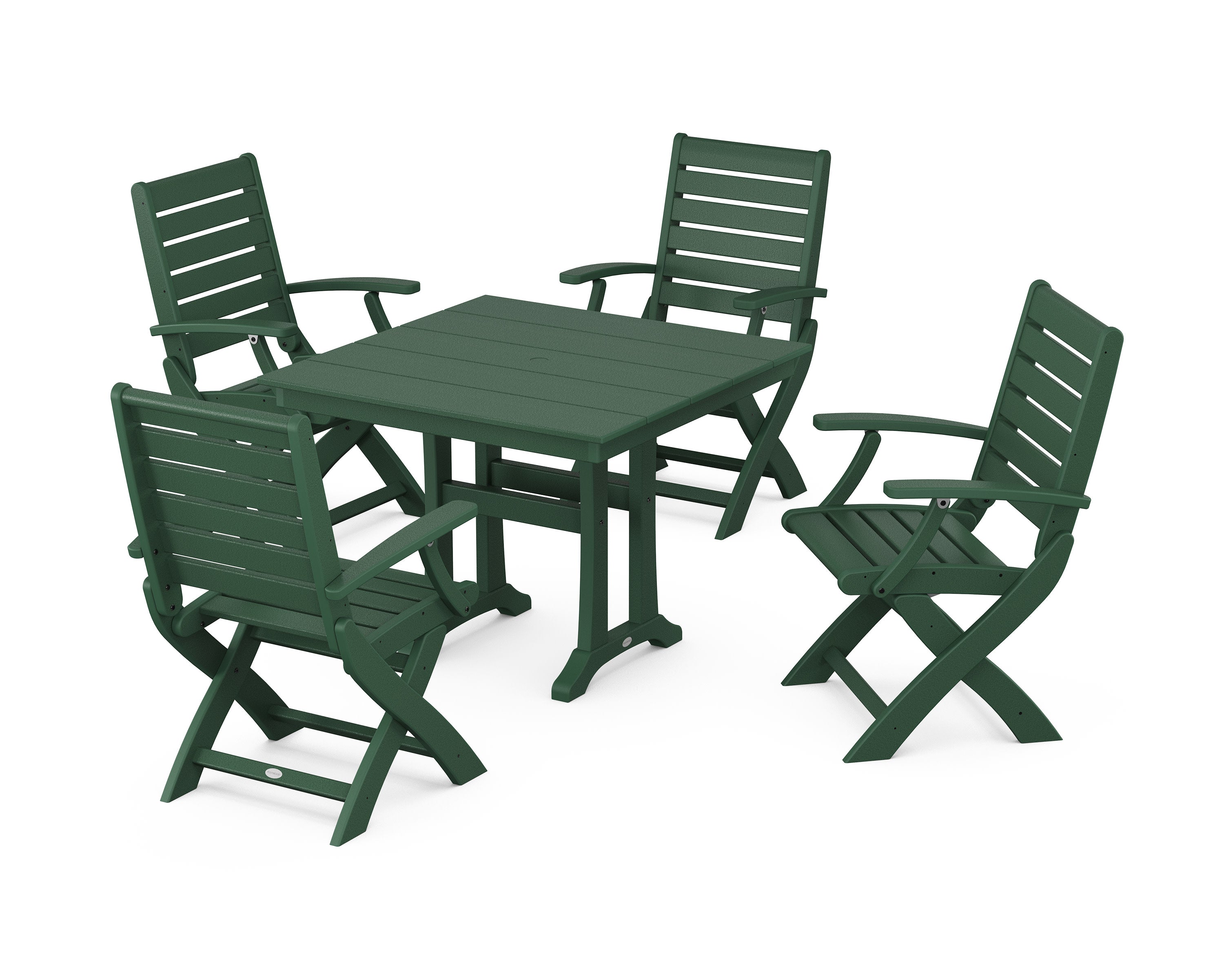 Signature Folding Chair 5-Piece Farmhouse Dining Set With Trestle Legs in Green