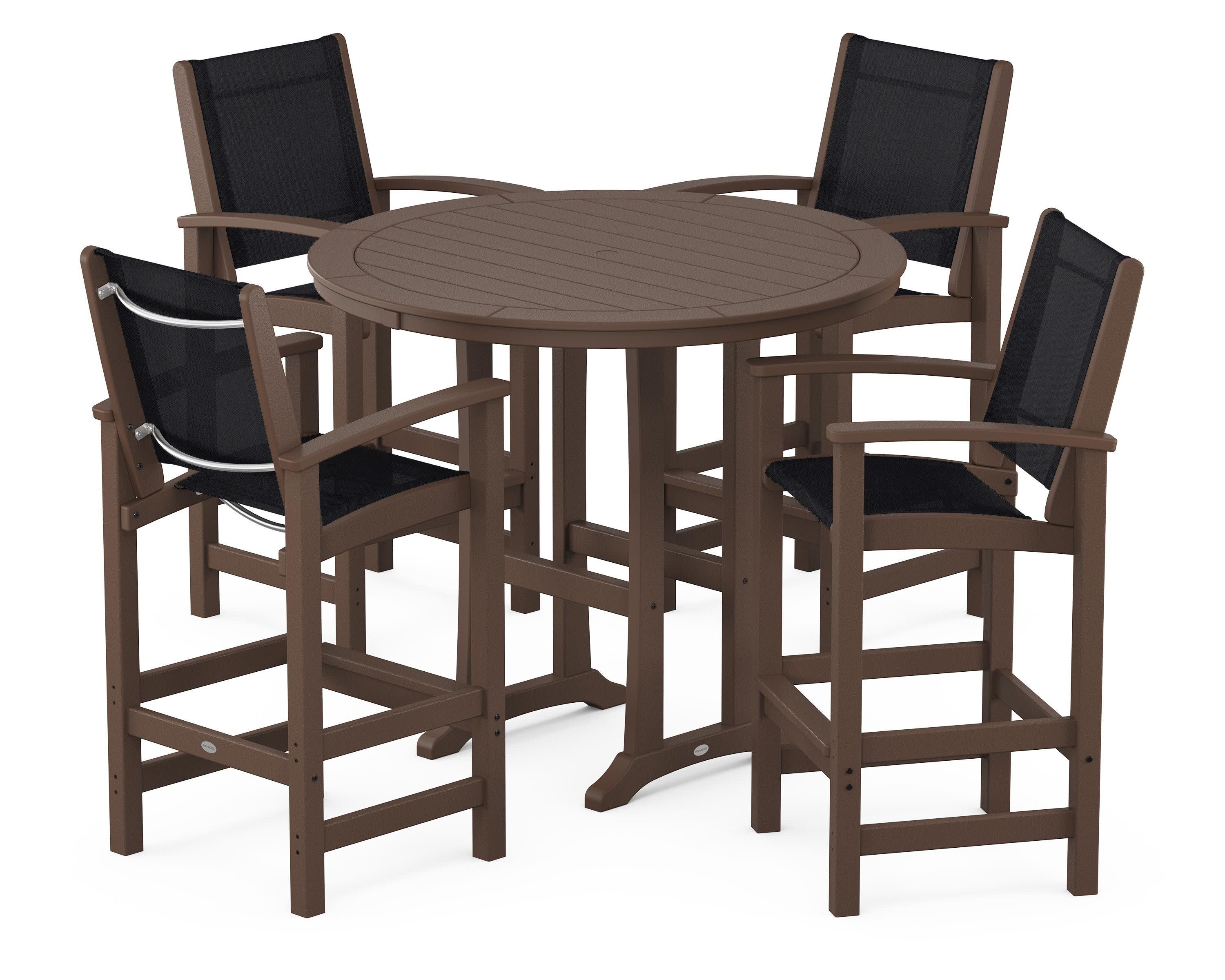 Coastal 5-Piece Nautical Trestle Bar Set in Mahogany / Black Sling