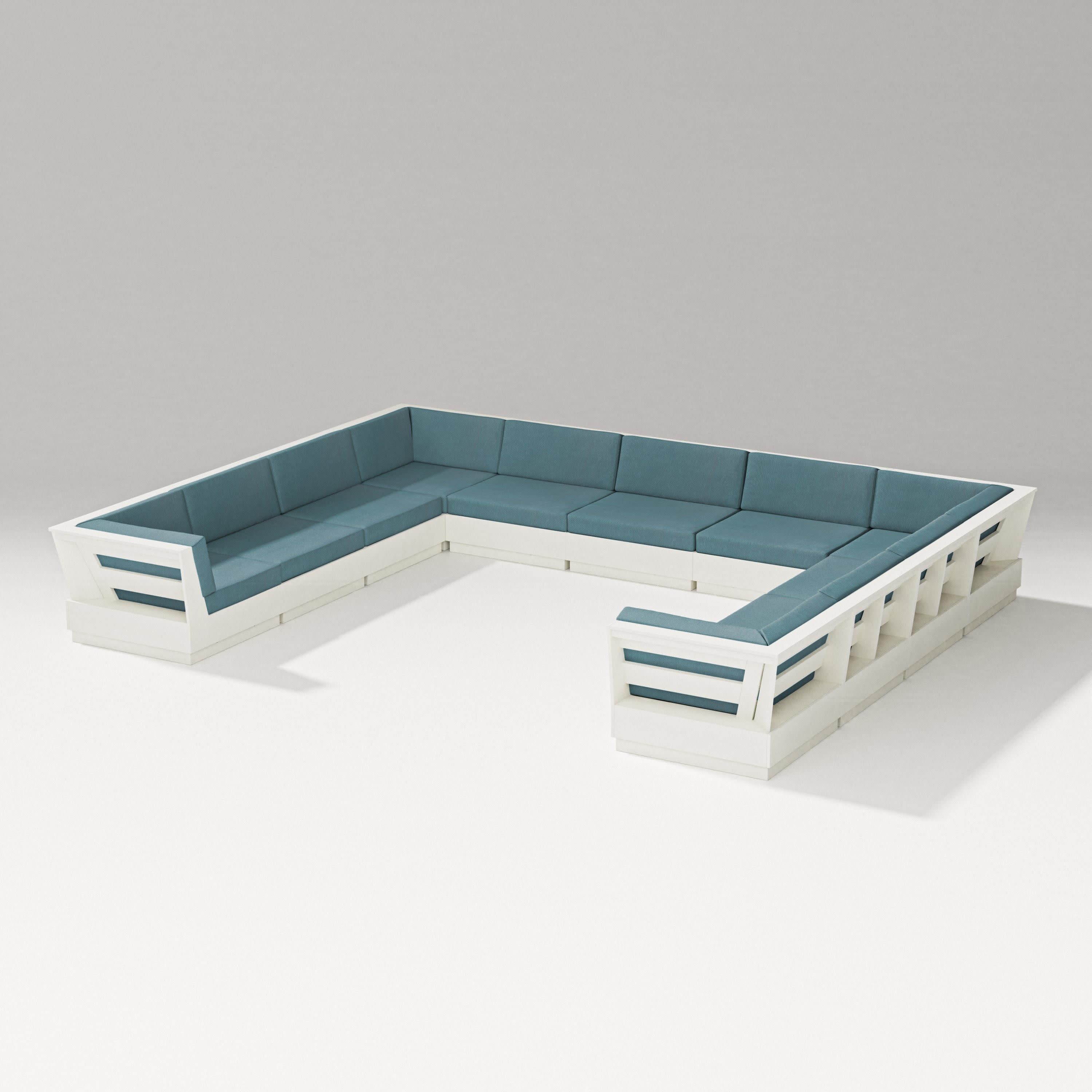 Elevate Large U-Shaped Sectional in Vintage White / Ocean Teal
