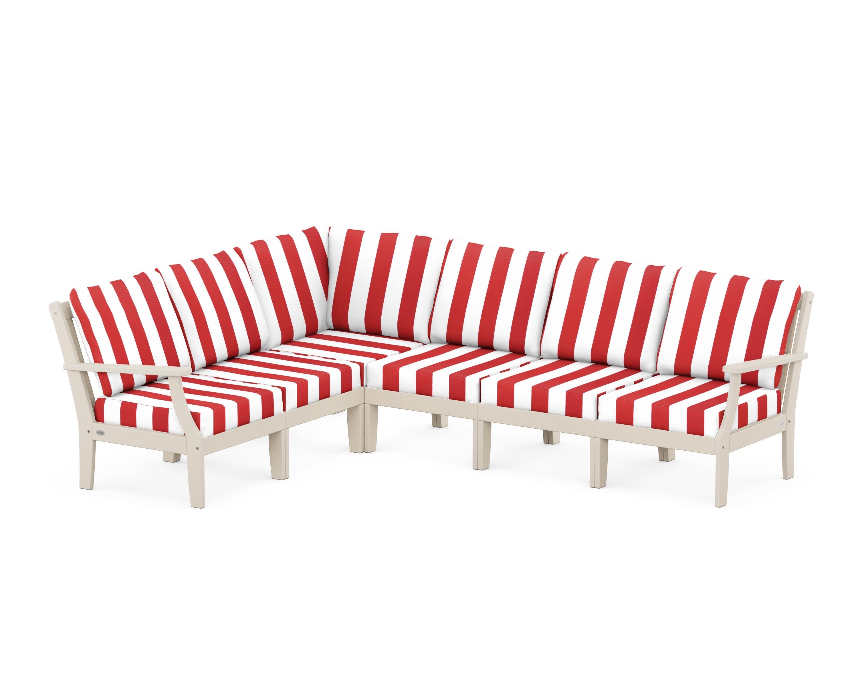 Braxton Modular 6-Piece Deep Seating Set in Sand / Cabana Stripe Crimson