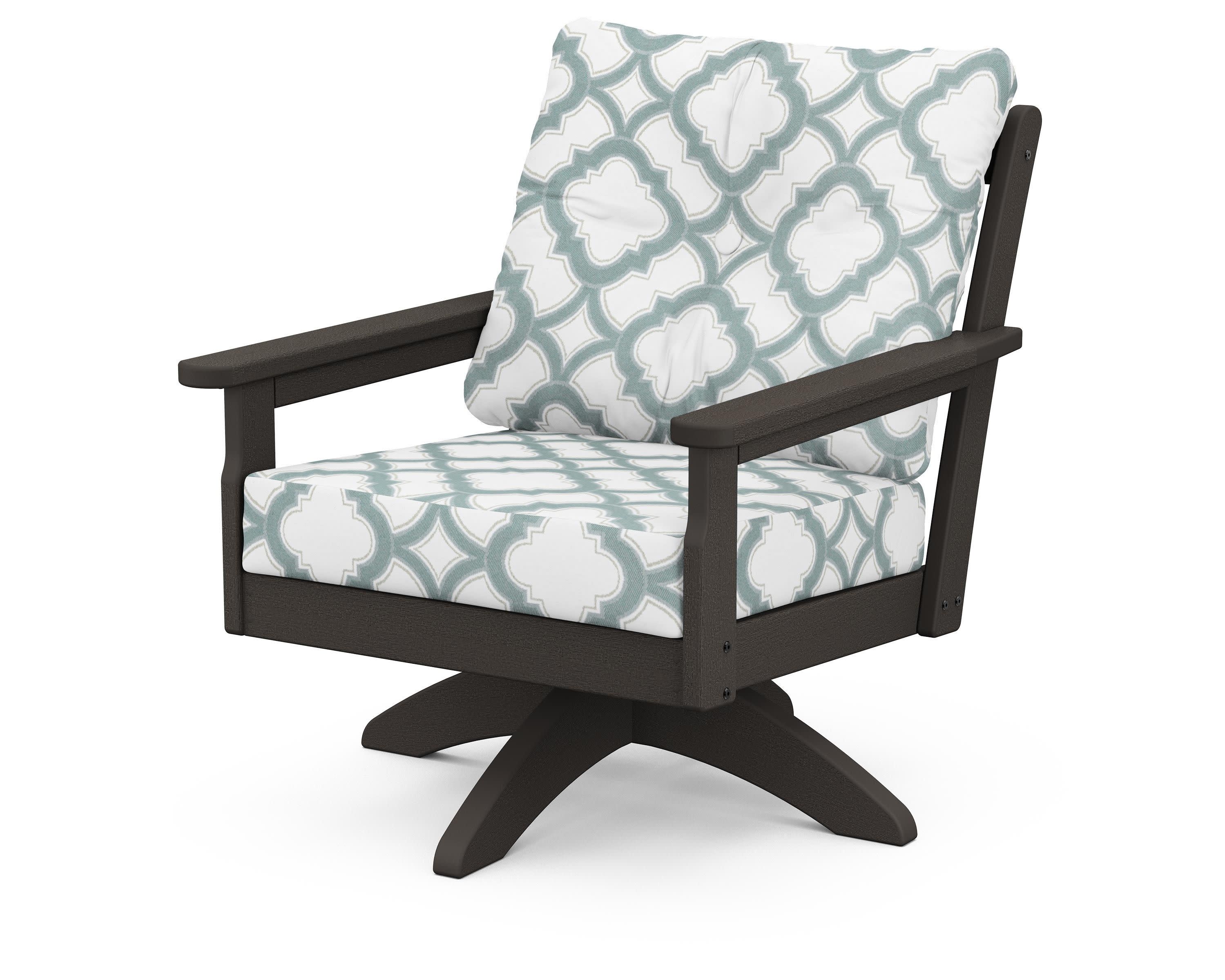 Vineyard Deep Seating Swivel Chair in Vintage Coffee / Trellis Glacier Spa