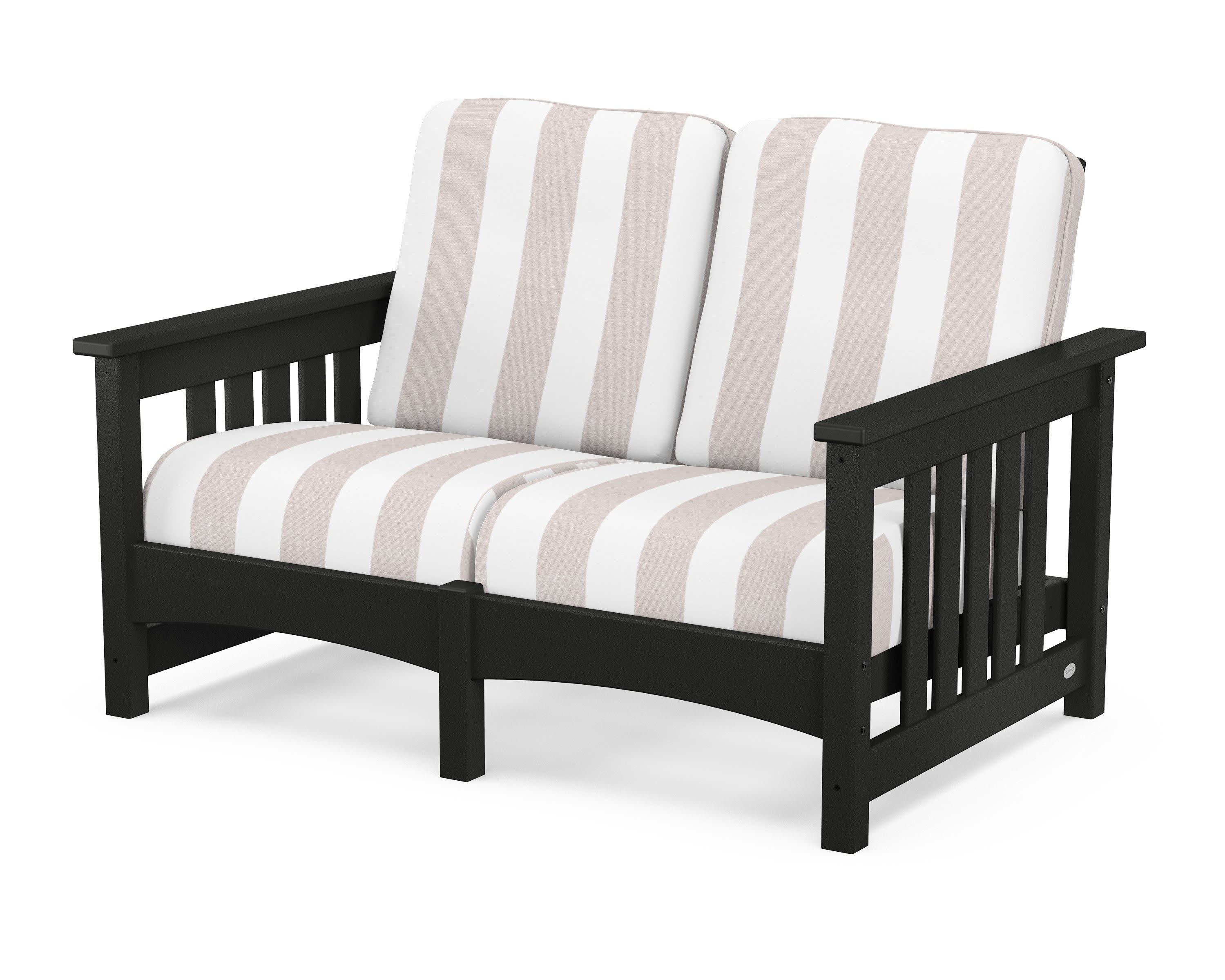 Club Mission Loveseat in Black / Cabana Stripe Dune Burlap