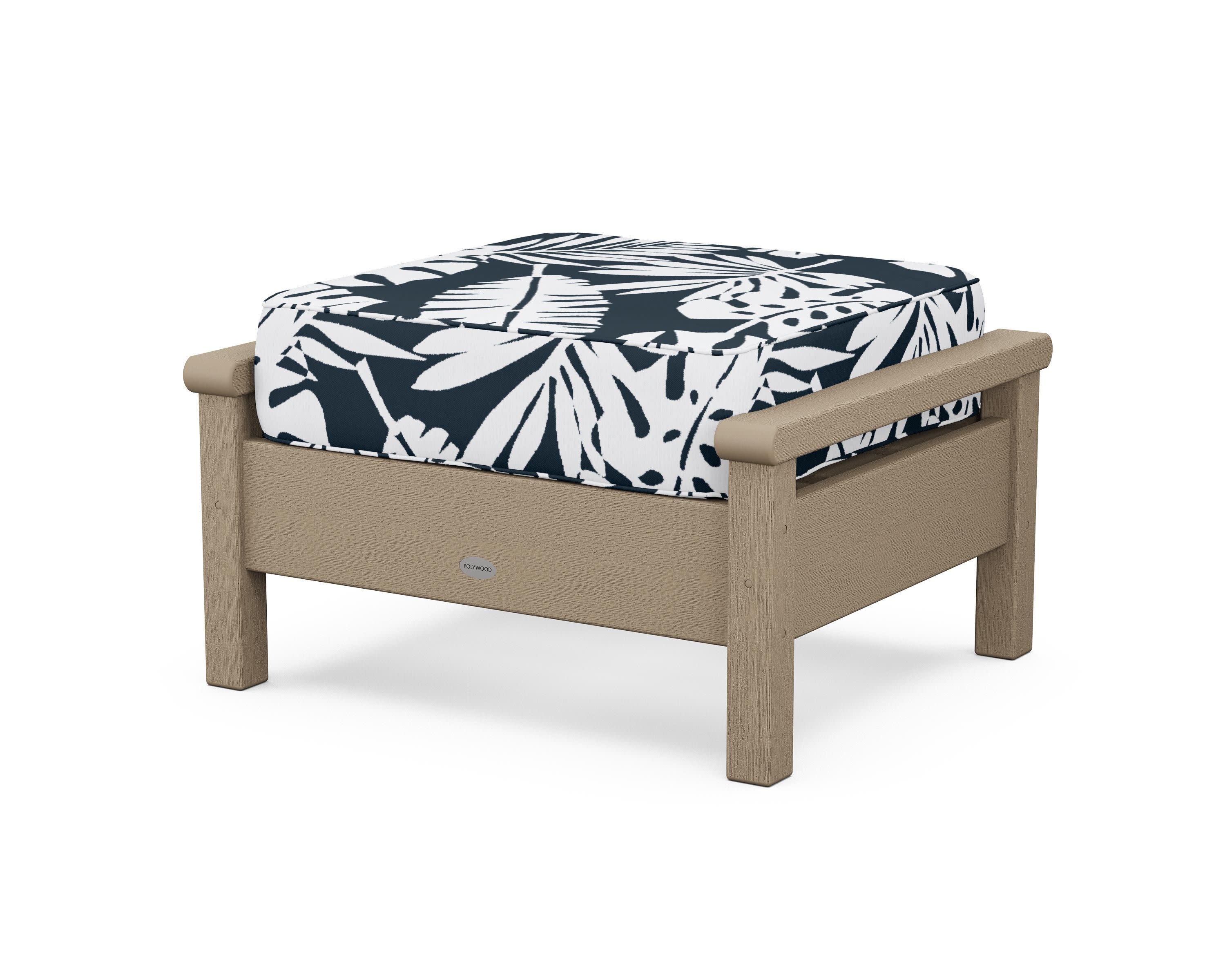 Harbour Deep Seating Ottoman in Vintage Sahara / Leaf Marine Indigo