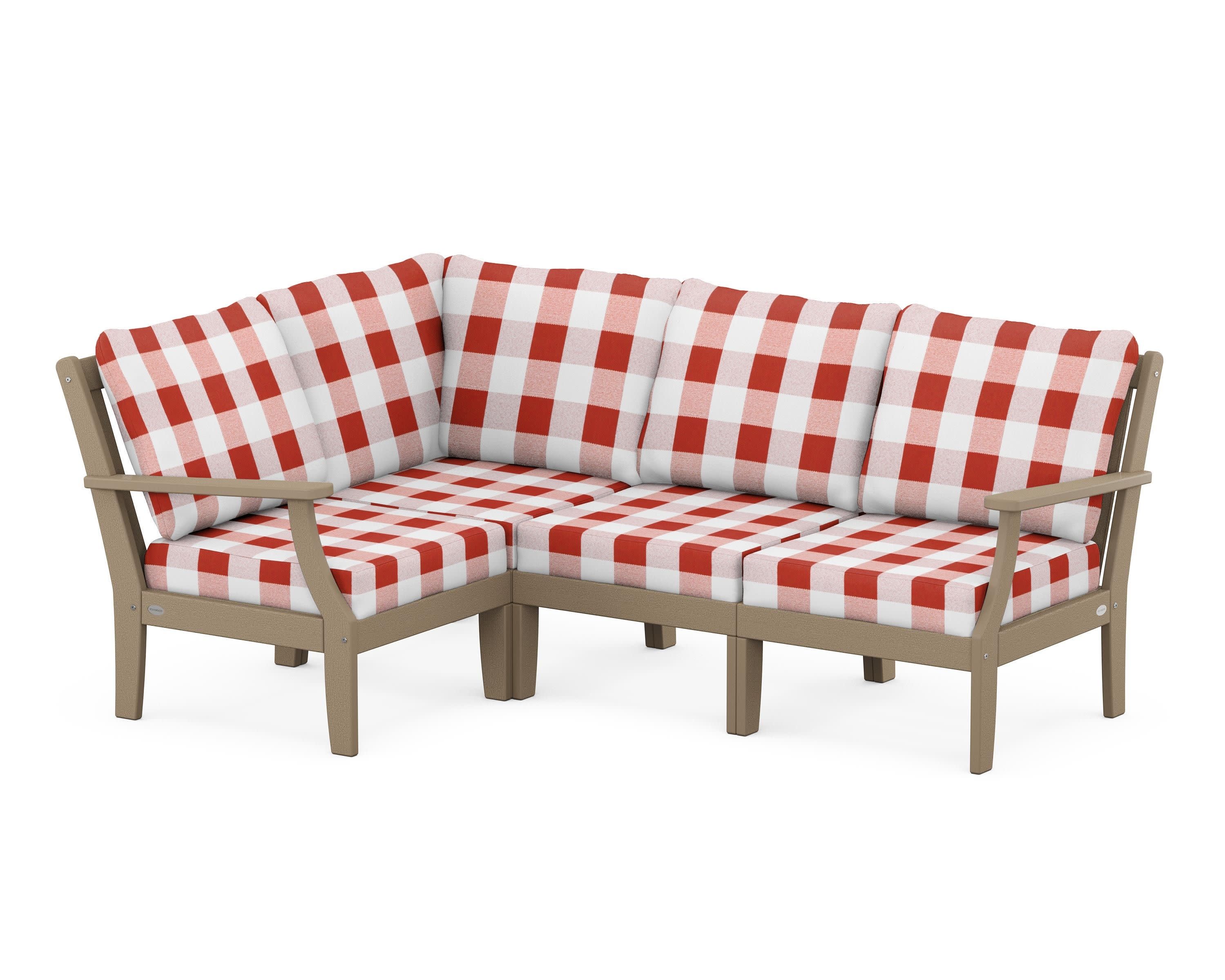 Braxton Modular 4-Piece Deep Seating Set in Vintage Sahara / Buffalo Plaid Crimson