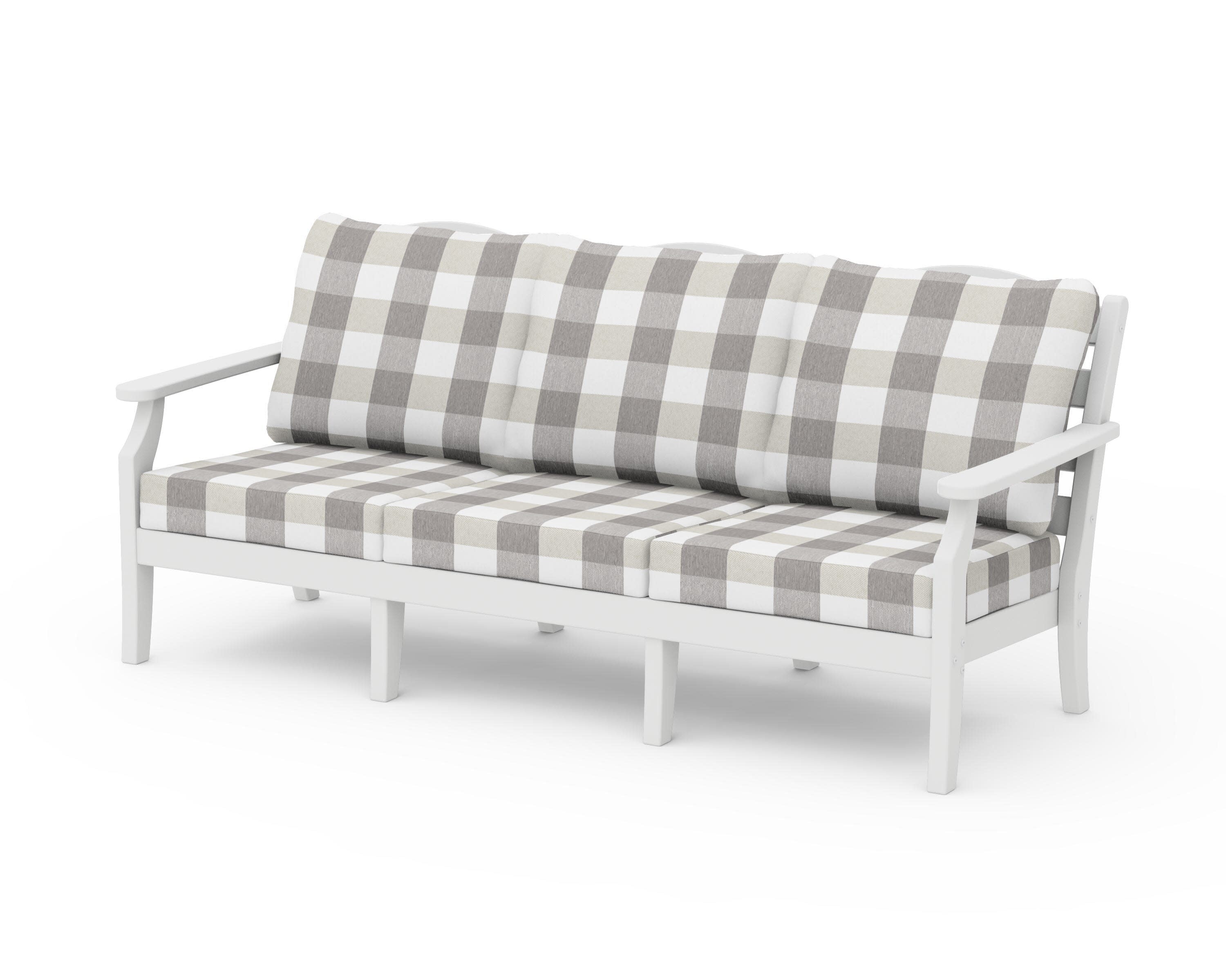 Savannah Deep Seating Sofa in White / Buffalo Plaid Grey Mist