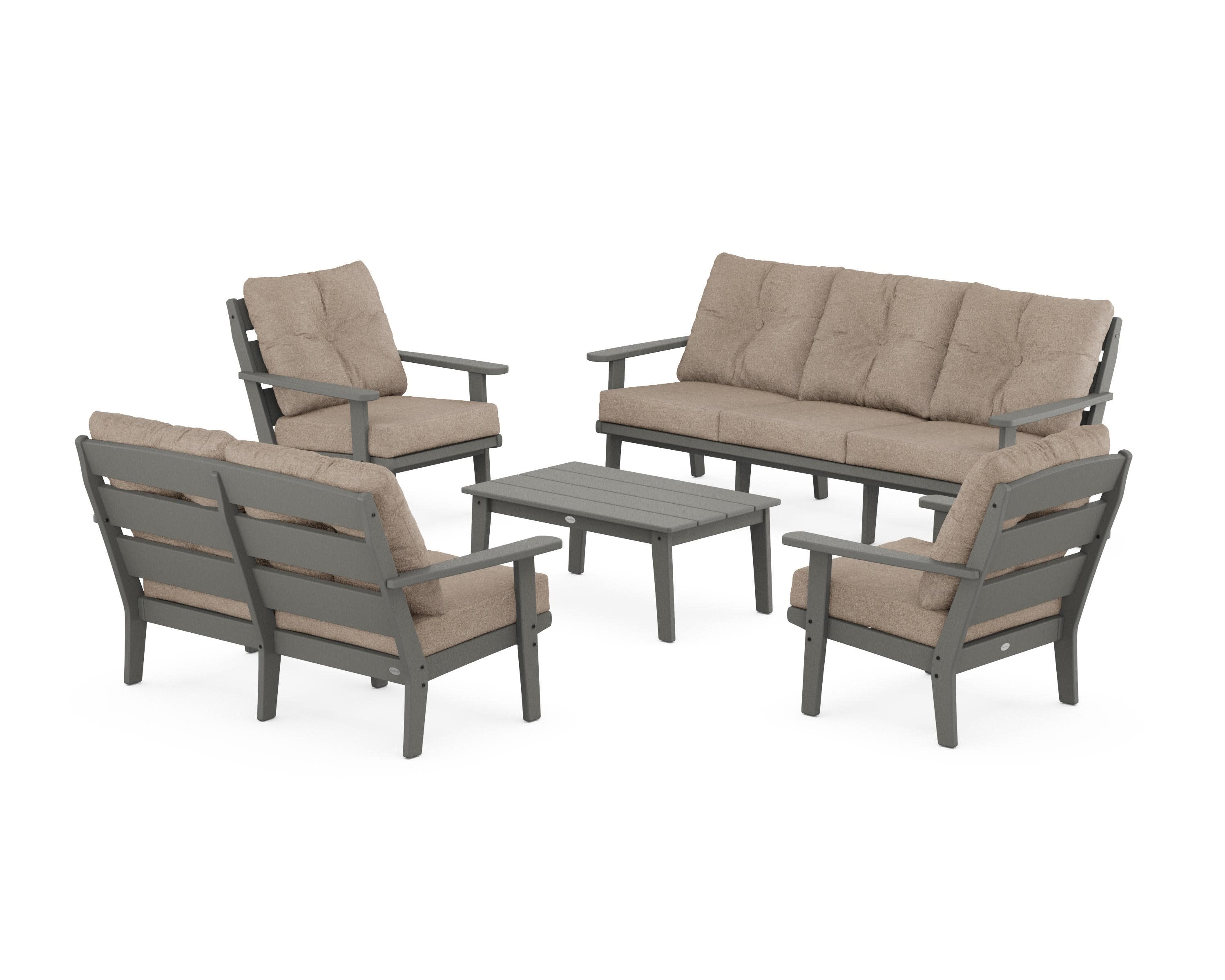 Lakeside 5-Piece Lounge Sofa Set in Slate Grey / Spiced Burlap