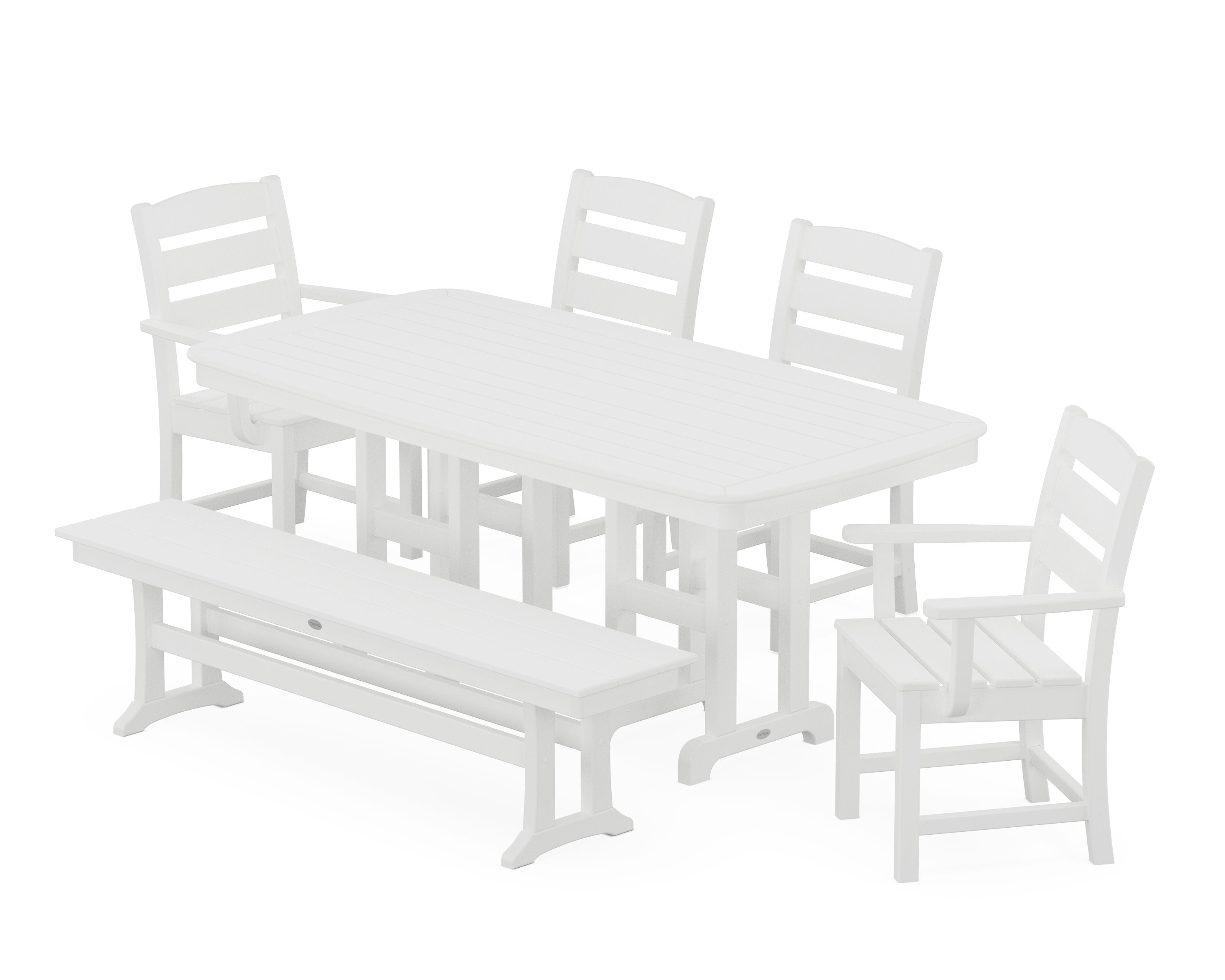 Lakeside 6-Piece Dining Set with Bench in White