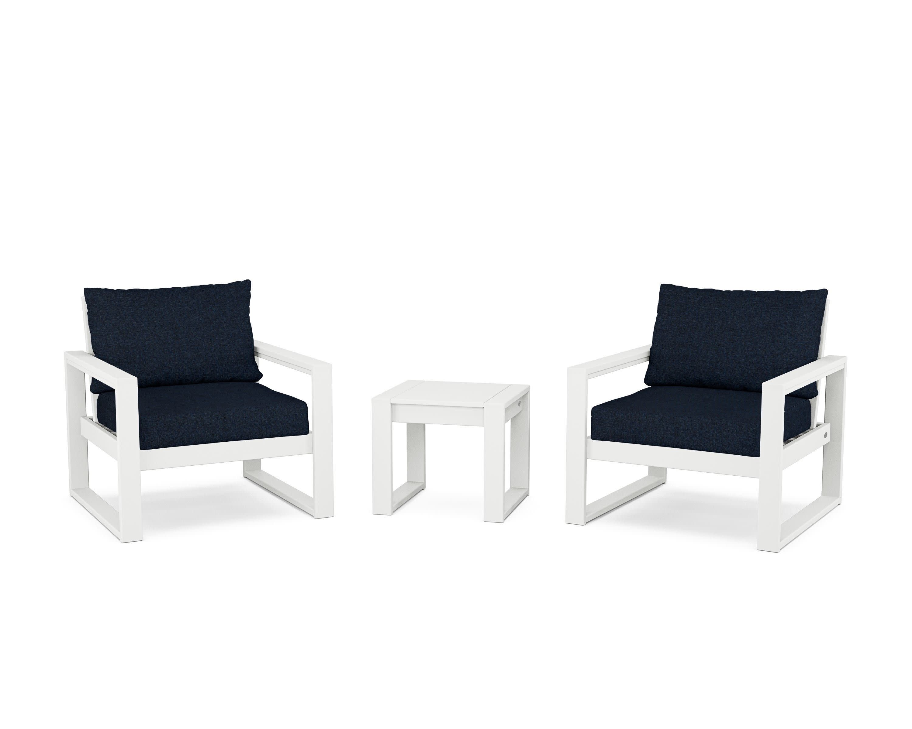 EDGE Sectional 3-Piece Deep Seating Set in White / Marine Indigo
