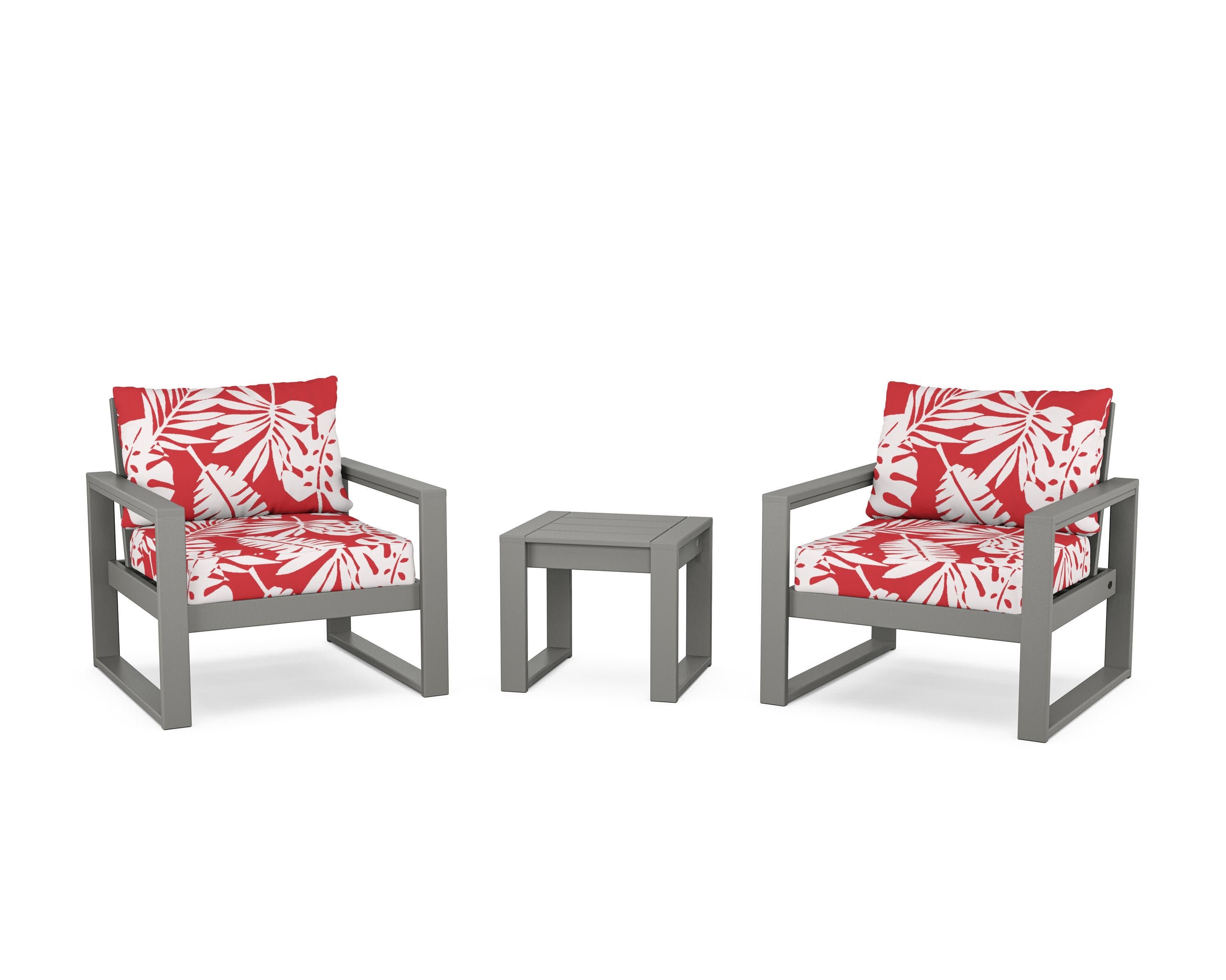 EDGE Sectional 3-Piece Deep Seating Set in Slate Grey / Leaf Crimson